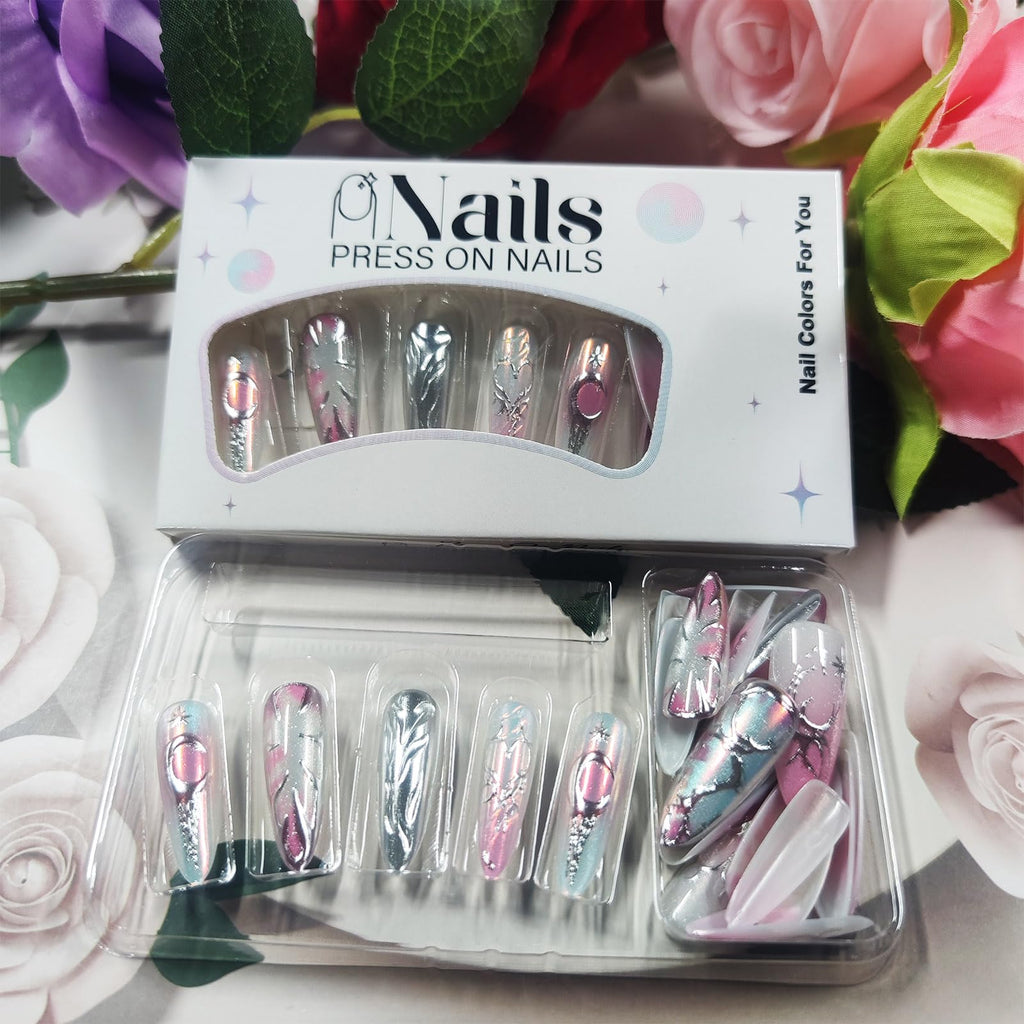 HZJXRT 30 Pcs 3D Love Heart Press-On Nails – Almond Medium, Glossy Pink Glitter Gradient for Valentine