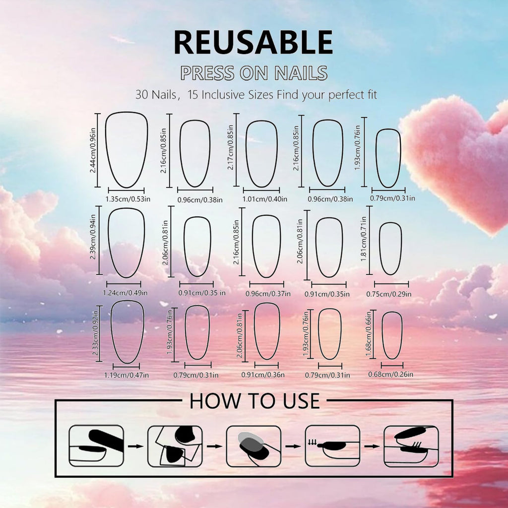 HZJXRT 30 Pcs 3D Love Heart Press-On Nails – Almond Medium, Glossy Pink Glitter Gradient for Valentine