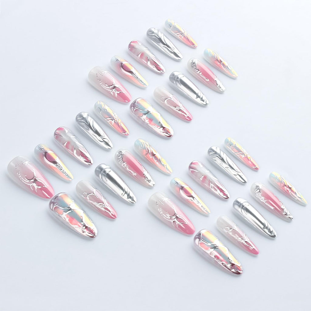 HZJXRT 30 Pcs 3D Love Heart Press-On Nails – Almond Medium, Glossy Pink Glitter Gradient for Valentine