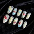 HZJXRT 24Pcs 3D Strawberry Press-On Nails – Almond Medium, Blue Bow Tie French Tips