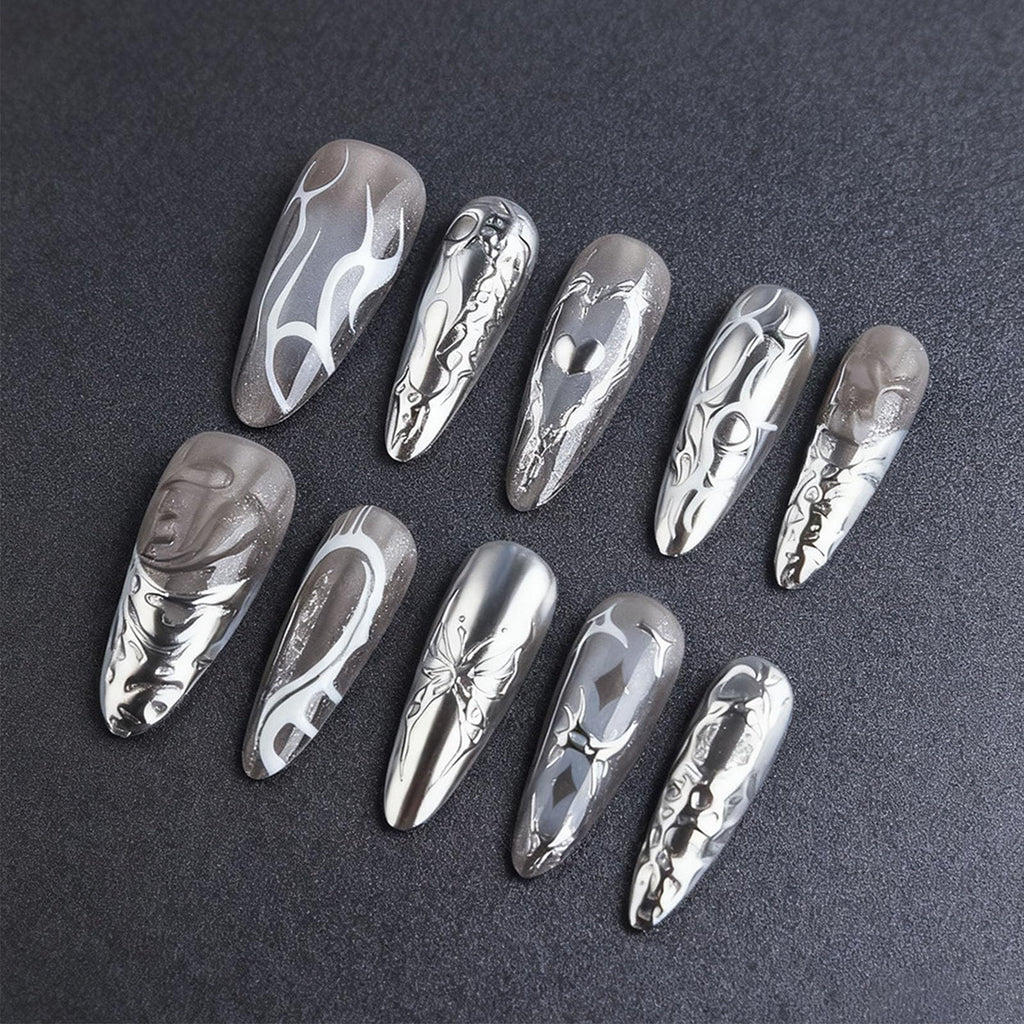 HZJXRT 24-Piece 3D Love Heart Press-On Nails – Butterfly Design, Almond Medium, Valentine Gel Nails