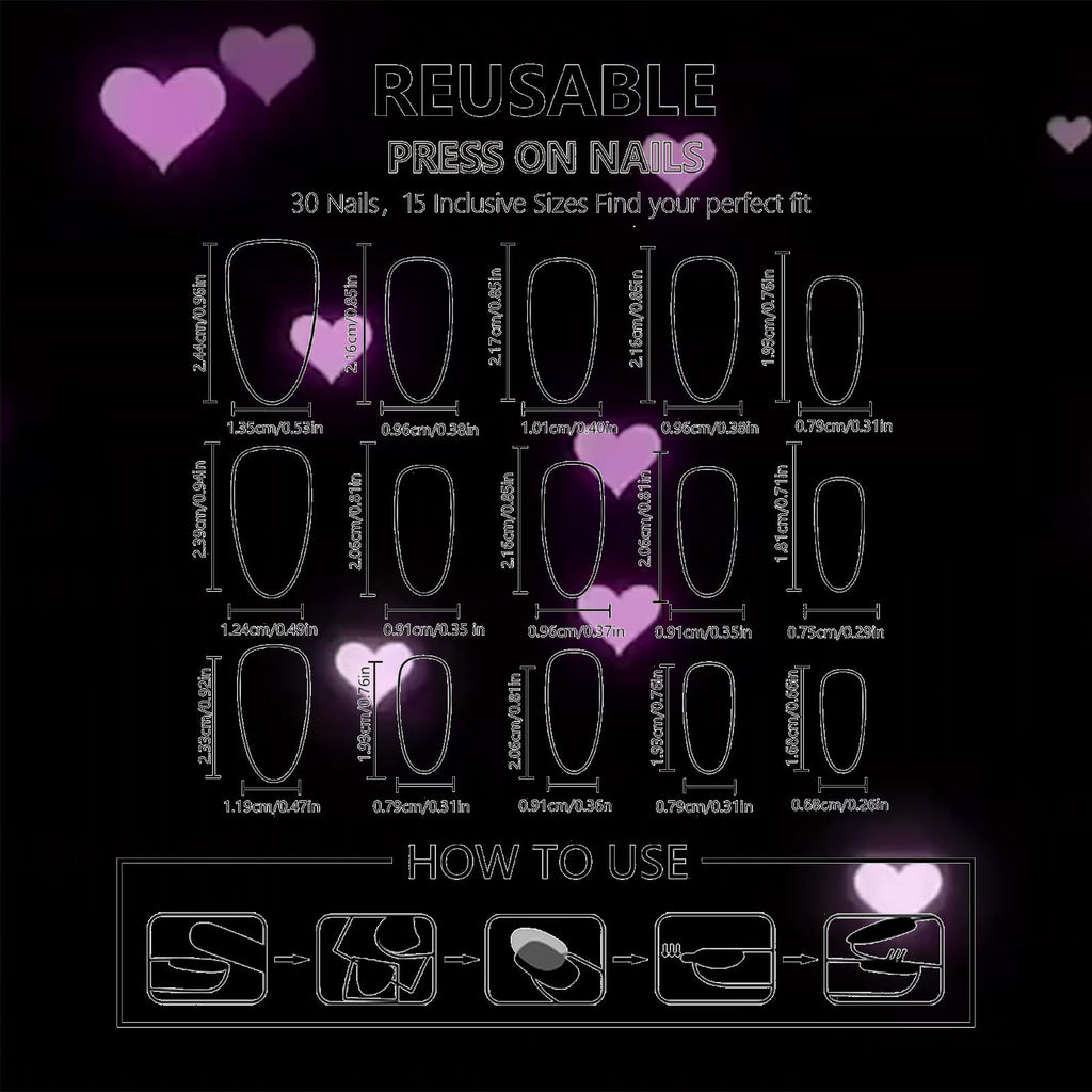 HZJXRT 24-Piece 3D Love Heart Press-On Nails – Butterfly Design, Almond Medium, Valentine Gel Nails