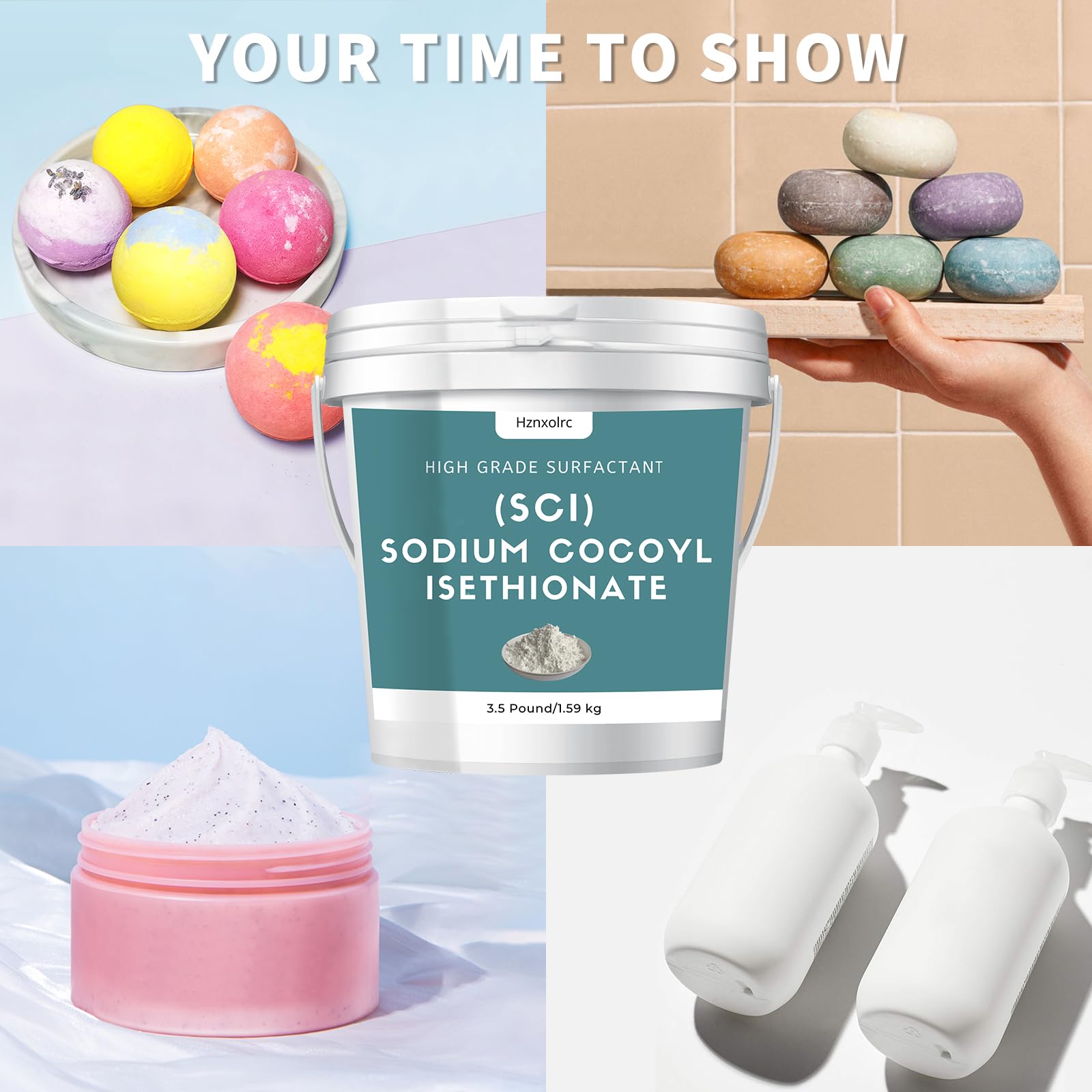 Hznxolrc 3.5 lb Sodium Cocoyl Isethionate (SCI) Powder – Premium Bubble Surfactant for Bath Bombs