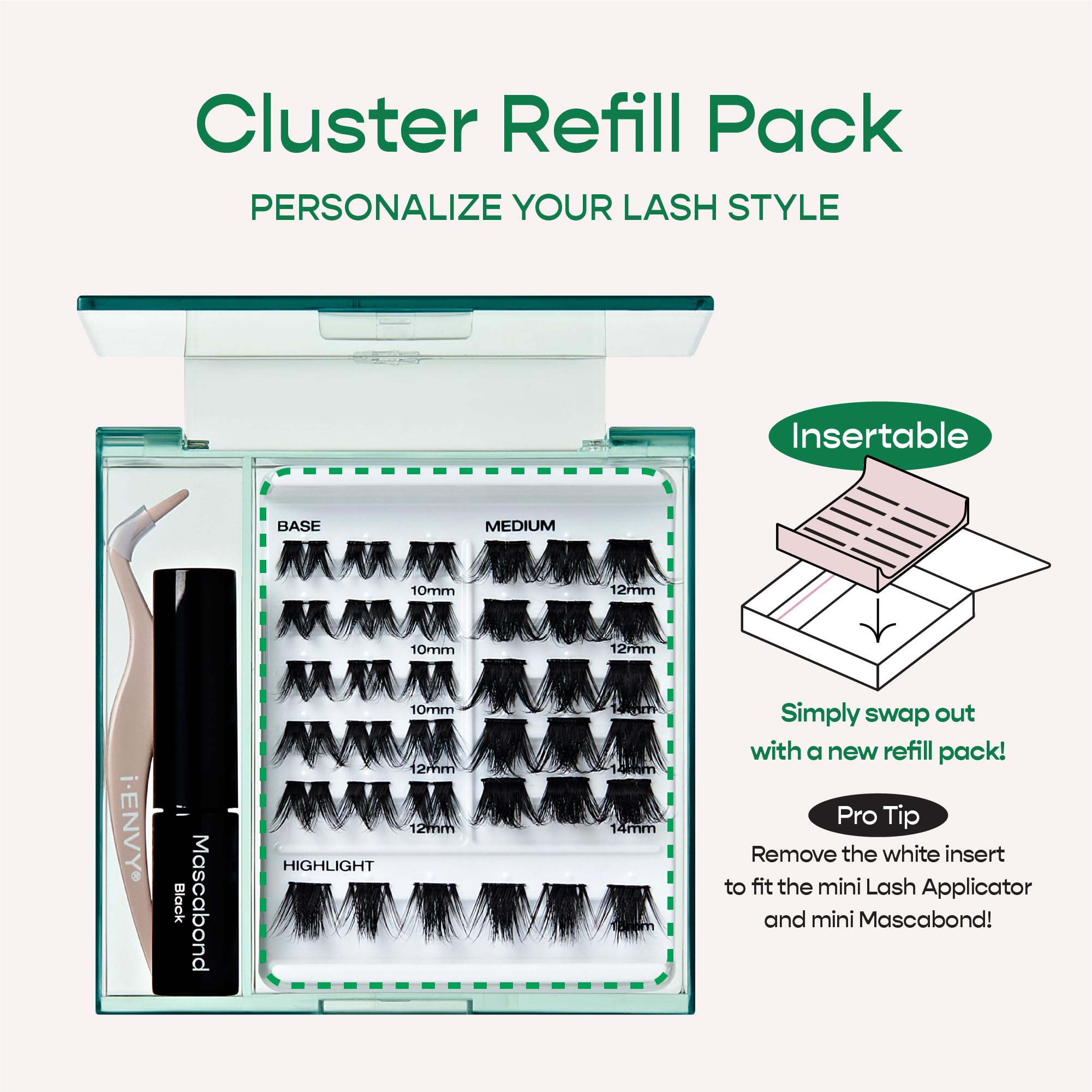 i-ENVY Cluster Palette Kit – DIY Lash Extensions, Refill Packs, Mini Applicator & Mascabond (Dramatic)