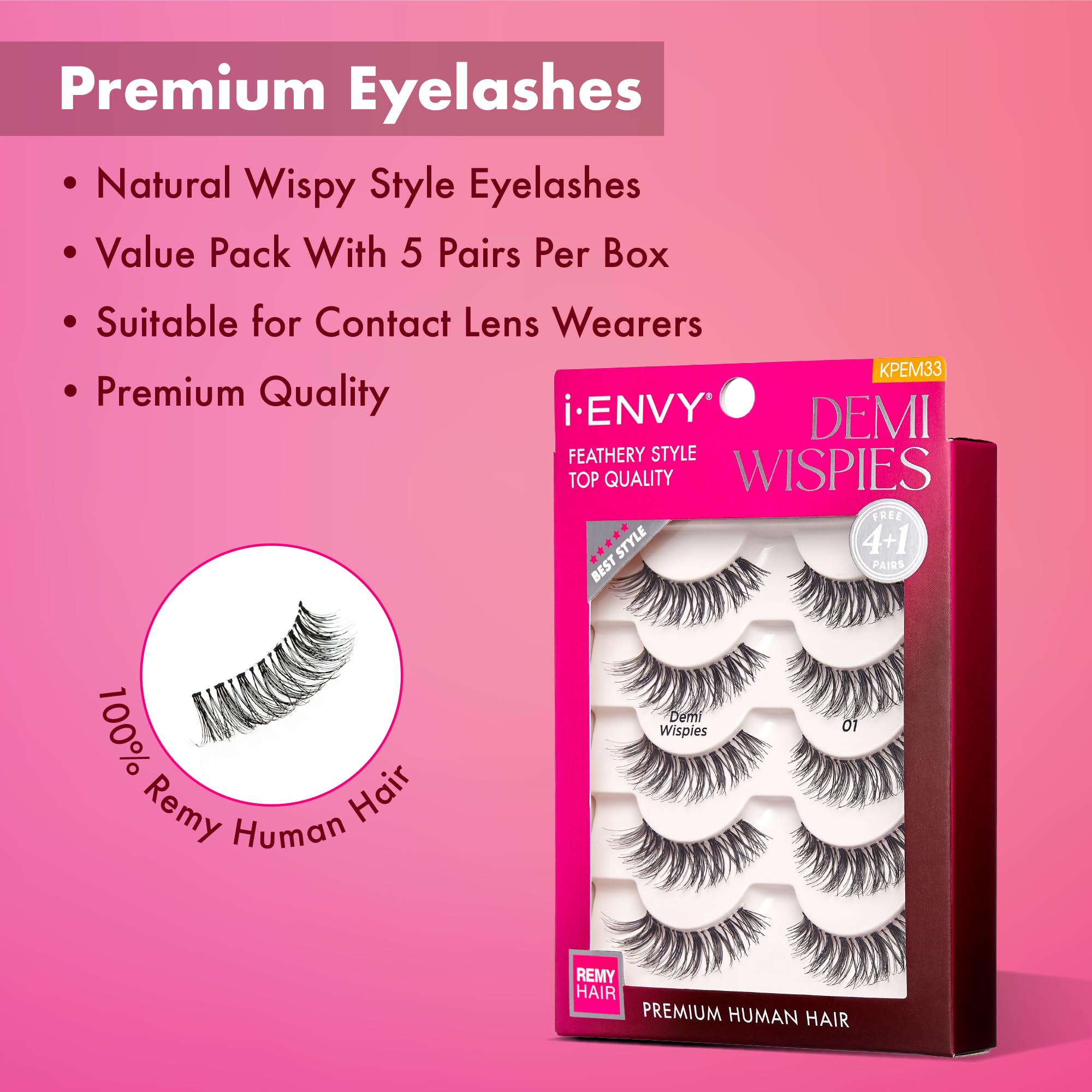 i•ENVY Demi Wispies Lashes – 30 Pairs (6 Pack), 100% Human Hair, Lightweight & Reusable