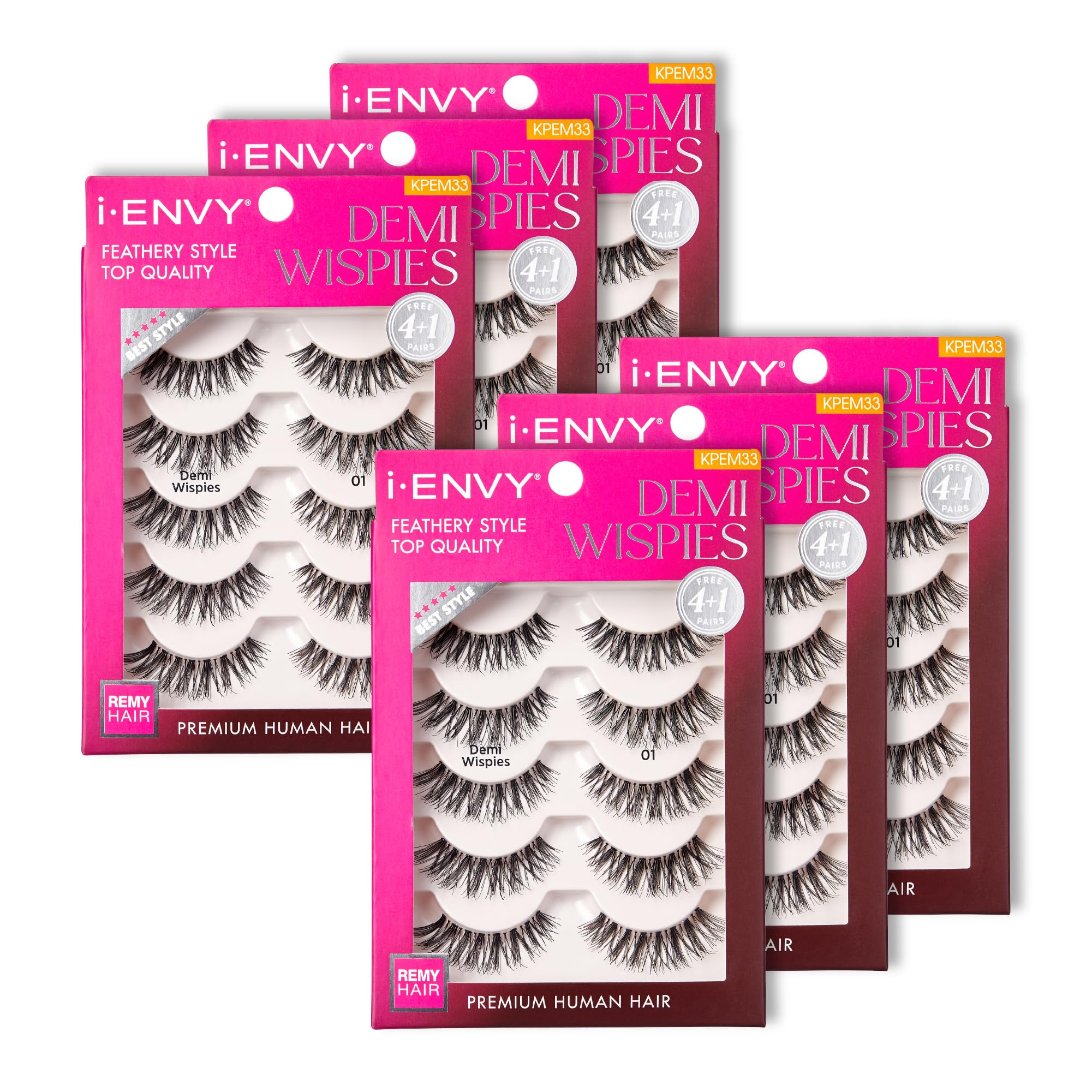 i•ENVY Demi Wispies Lashes – 30 Pairs (6 Pack), 100% Human Hair, Lightweight & Reusable