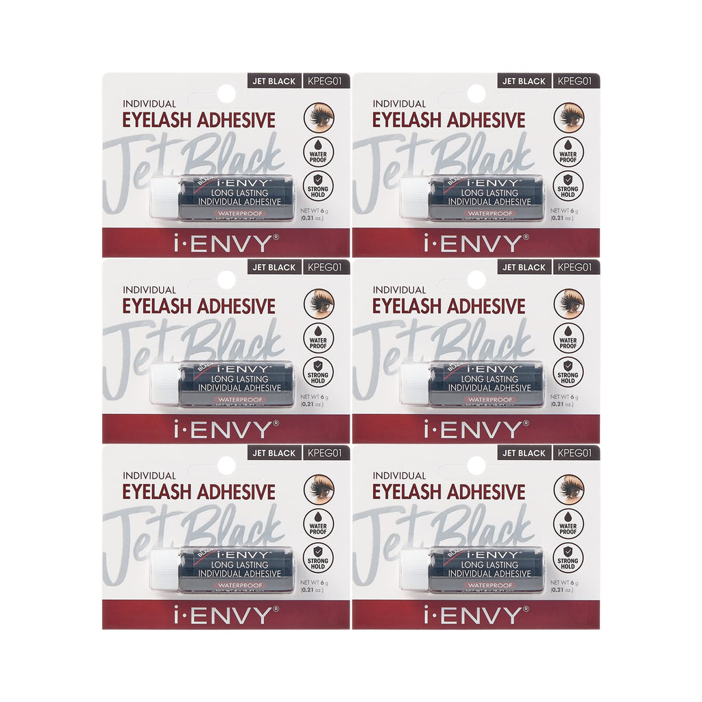 i•ENVY Lash Glue for Individual Lashes – Waterproof, Latex-Free, Up to 2 Weeks, 6 Pack (Black)