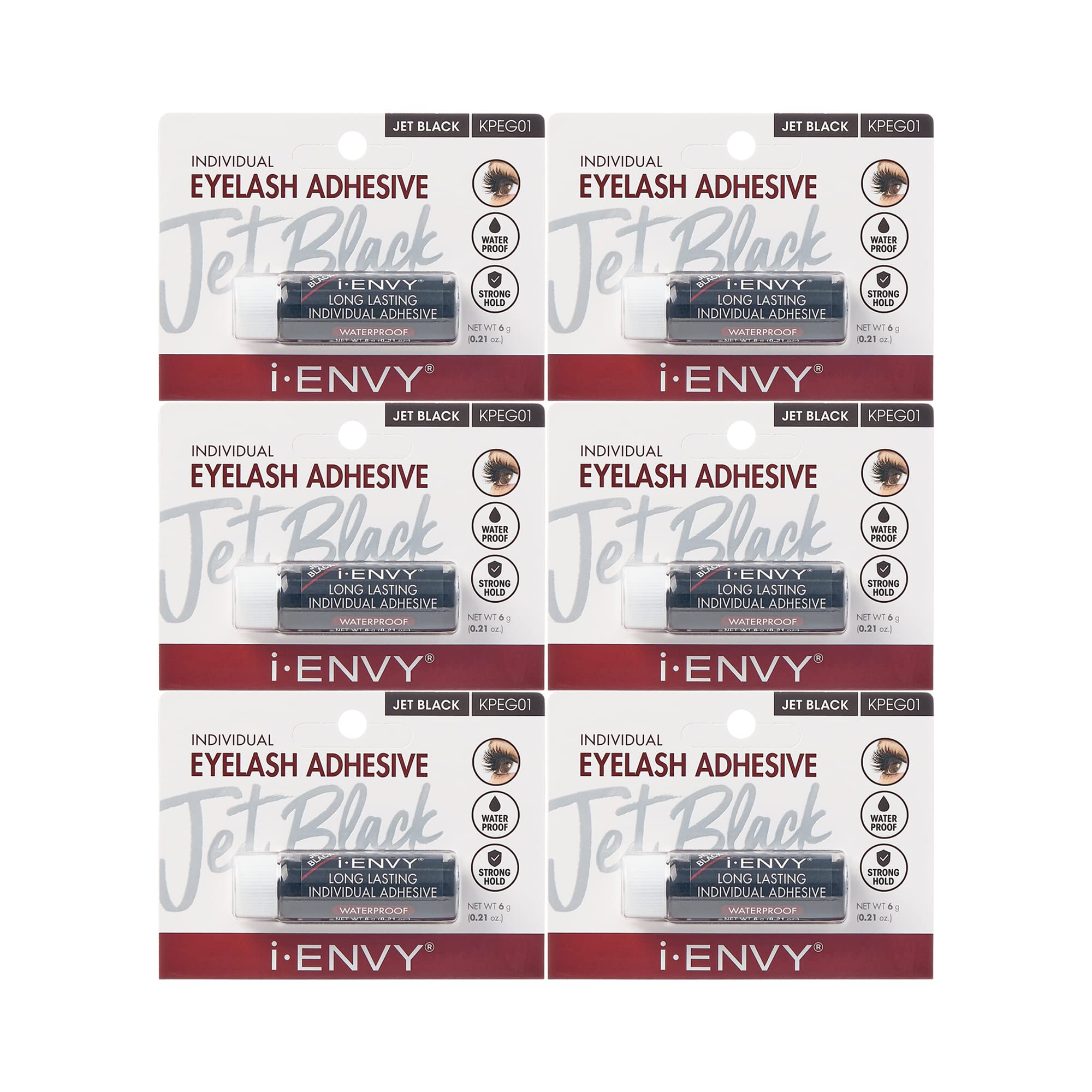 i•ENVY Lash Glue for Individual Lashes – Waterproof, Latex-Free, Up to 2 Weeks, 6 Pack (Black)