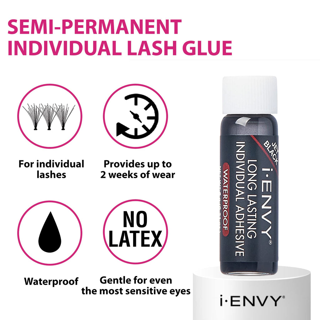 i•ENVY Lash Glue for Individual Lashes – Waterproof, Latex-Free, Up to 2 Weeks, 6 Pack (Black)