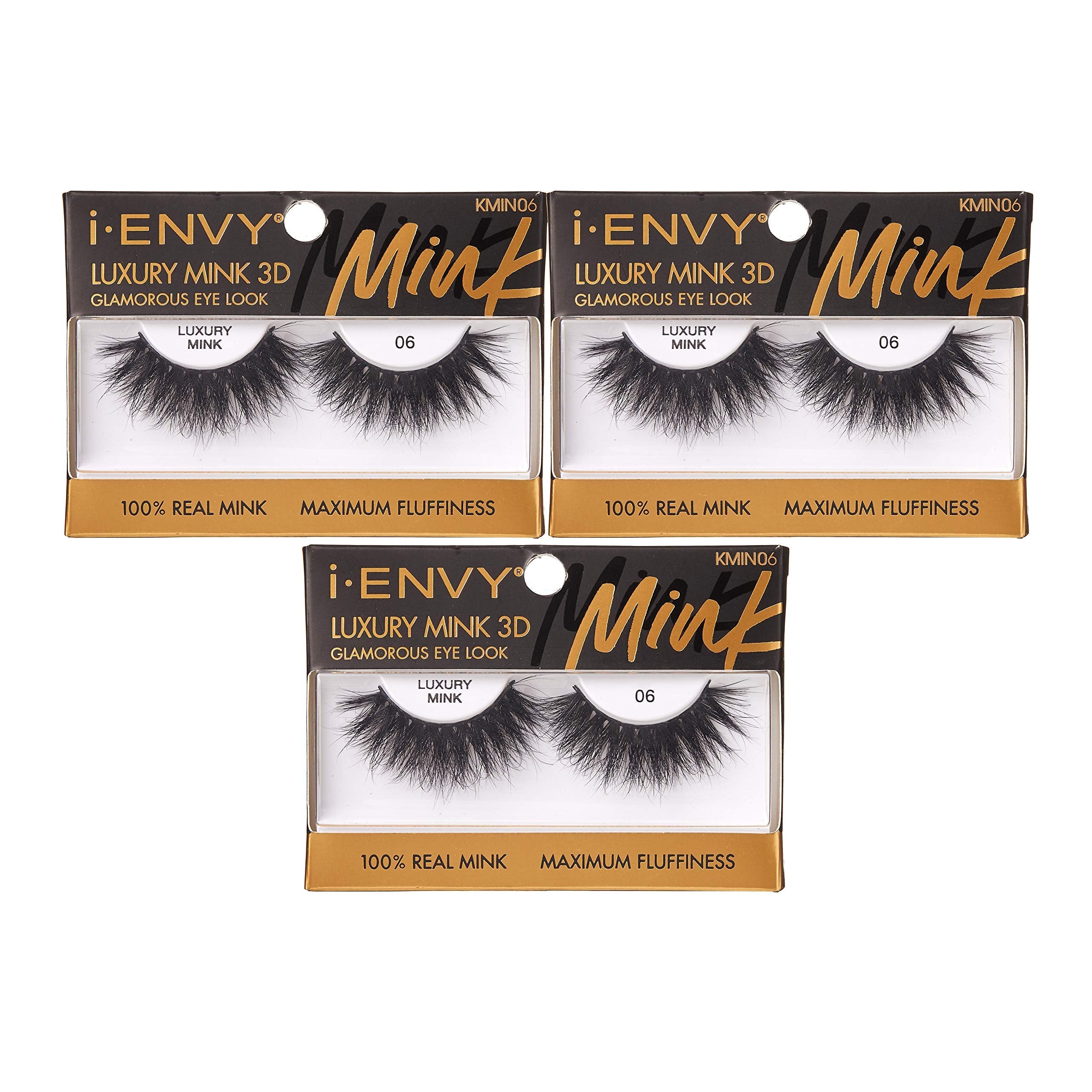 i-ENVY Luxury Mink Collection False Eyelashes – 3 Pack, 100% Real Mink, 3D Multi-Curl
