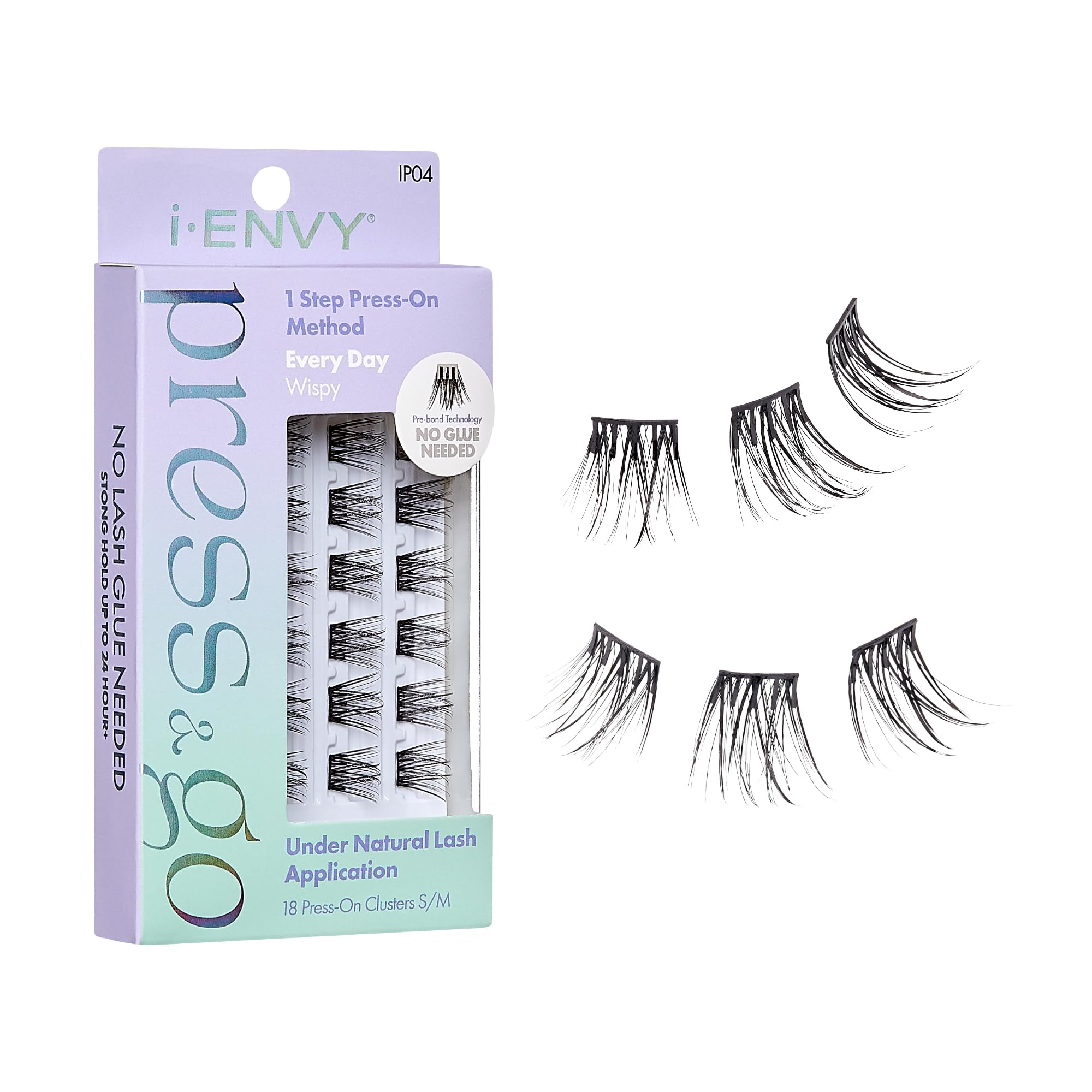 i-ENVY Press&Go Self-Adhesive Eyelashes – 1-Step Glue-Free, All-Day Comfort, Reusable Clusters