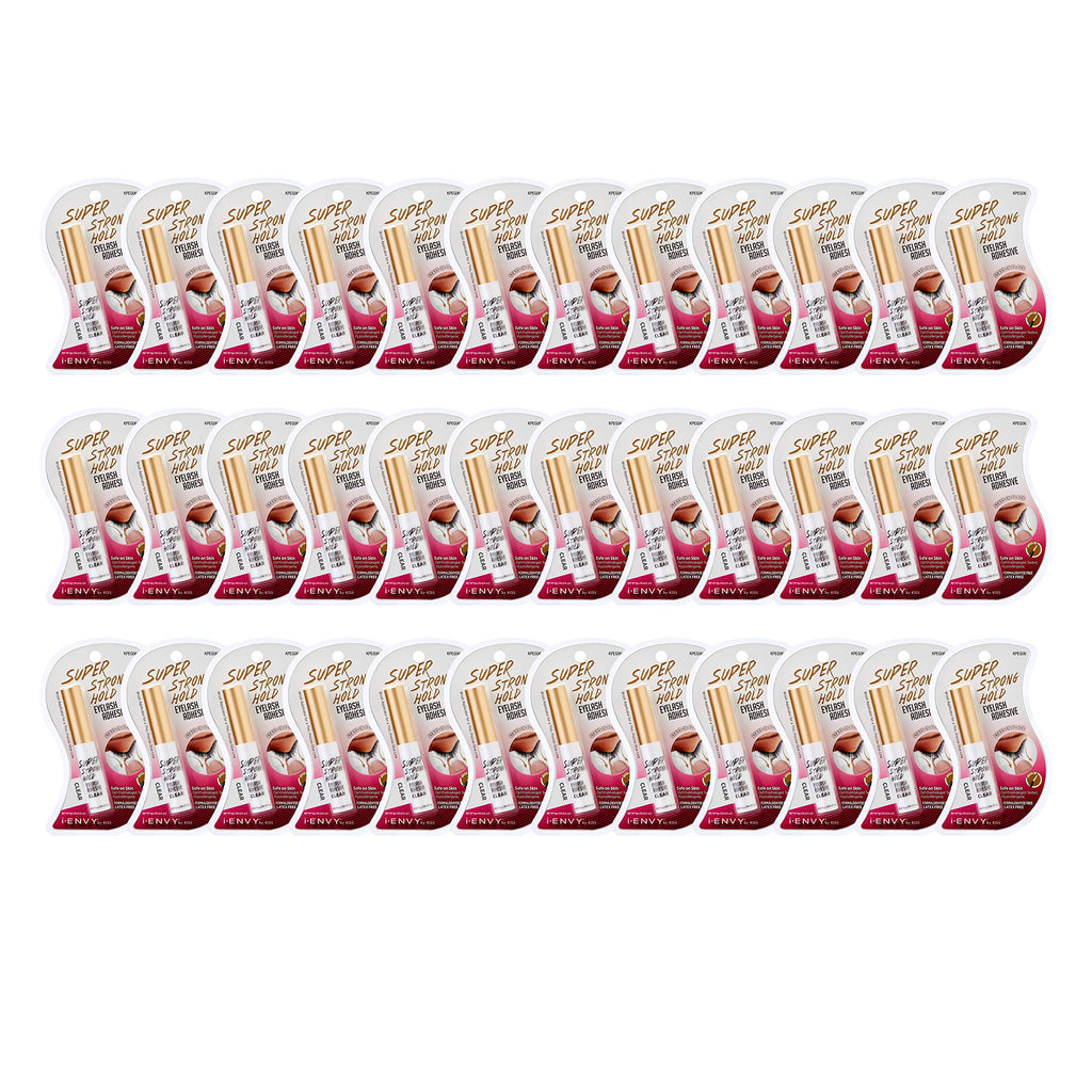 i•ENVY Super Strong Hold Eyelash Adhesive | Waterproof, Latex-Free, 48-Hour Lash Glue with Brush-On Applicator (Clear, 36-Pack)