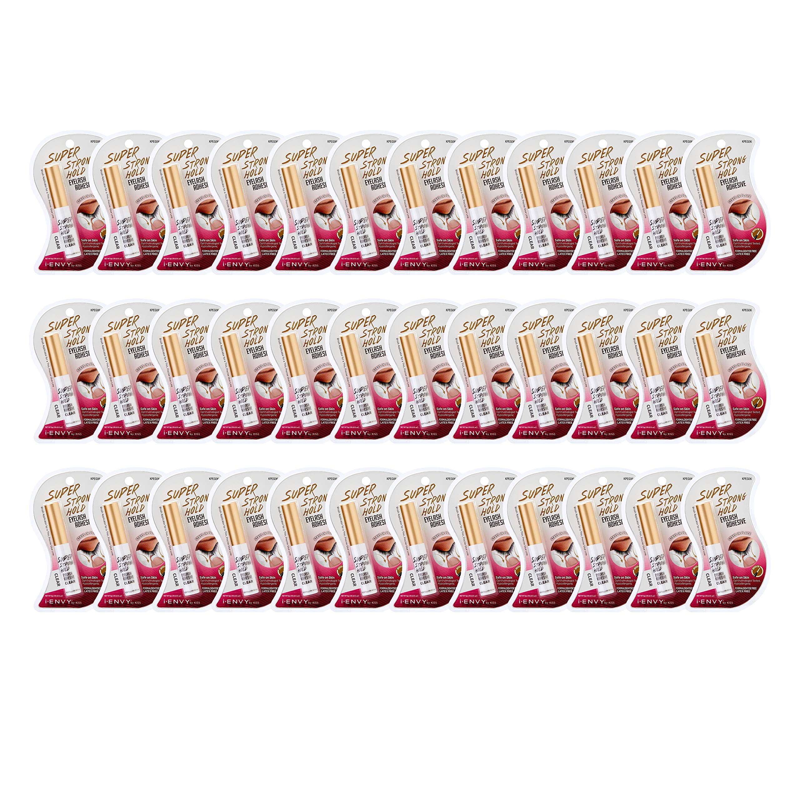 i•ENVY Super Strong Hold Eyelash Adhesive | Waterproof, Latex-Free, 48-Hour Lash Glue with Brush-On Applicator (Clear, 36-Pack)