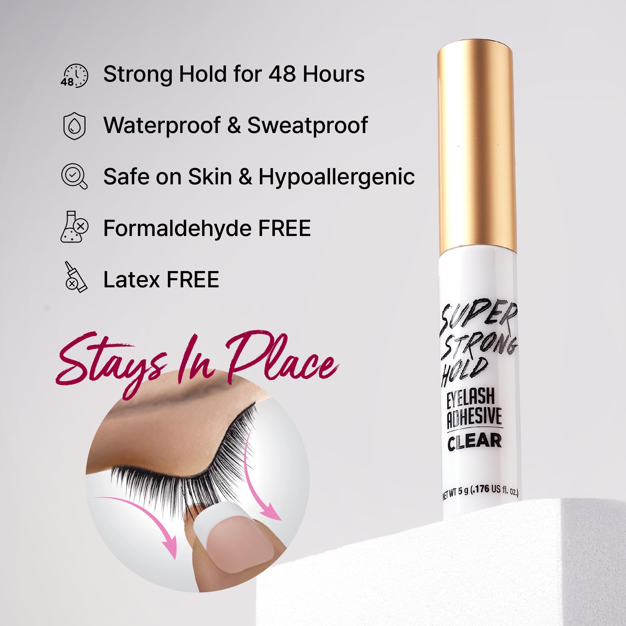 i•ENVY Super Strong Hold Eyelash Adhesive | Waterproof, Latex-Free, 48-Hour Lash Glue with Brush-On Applicator (Clear, 36-Pack)