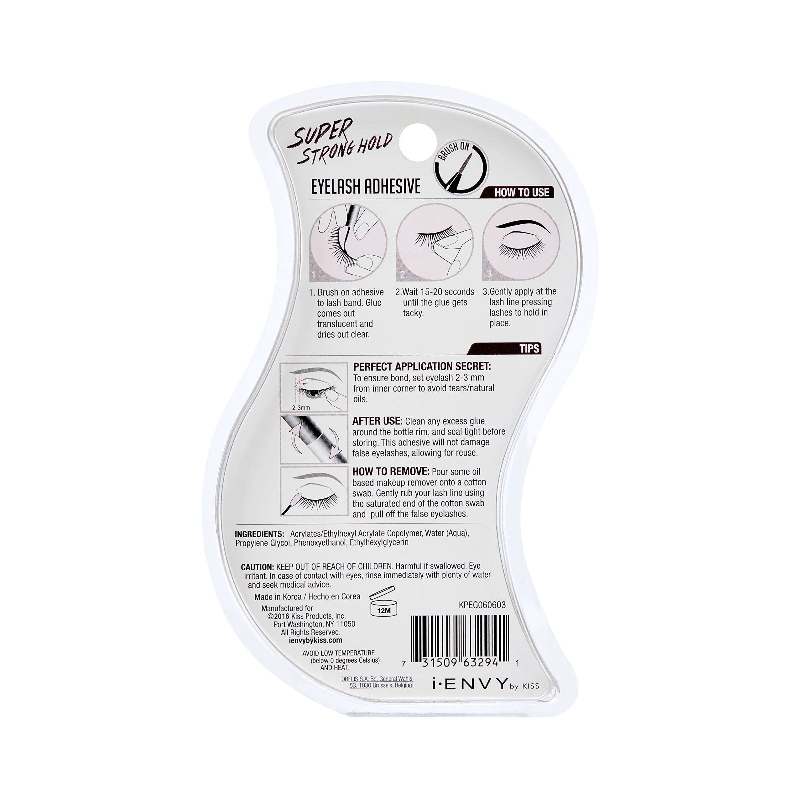i•ENVY Super Strong Hold Eyelash Adhesive | Waterproof, Latex-Free, 48-Hour Lash Glue with Brush-On Applicator (Clear, 36-Pack)