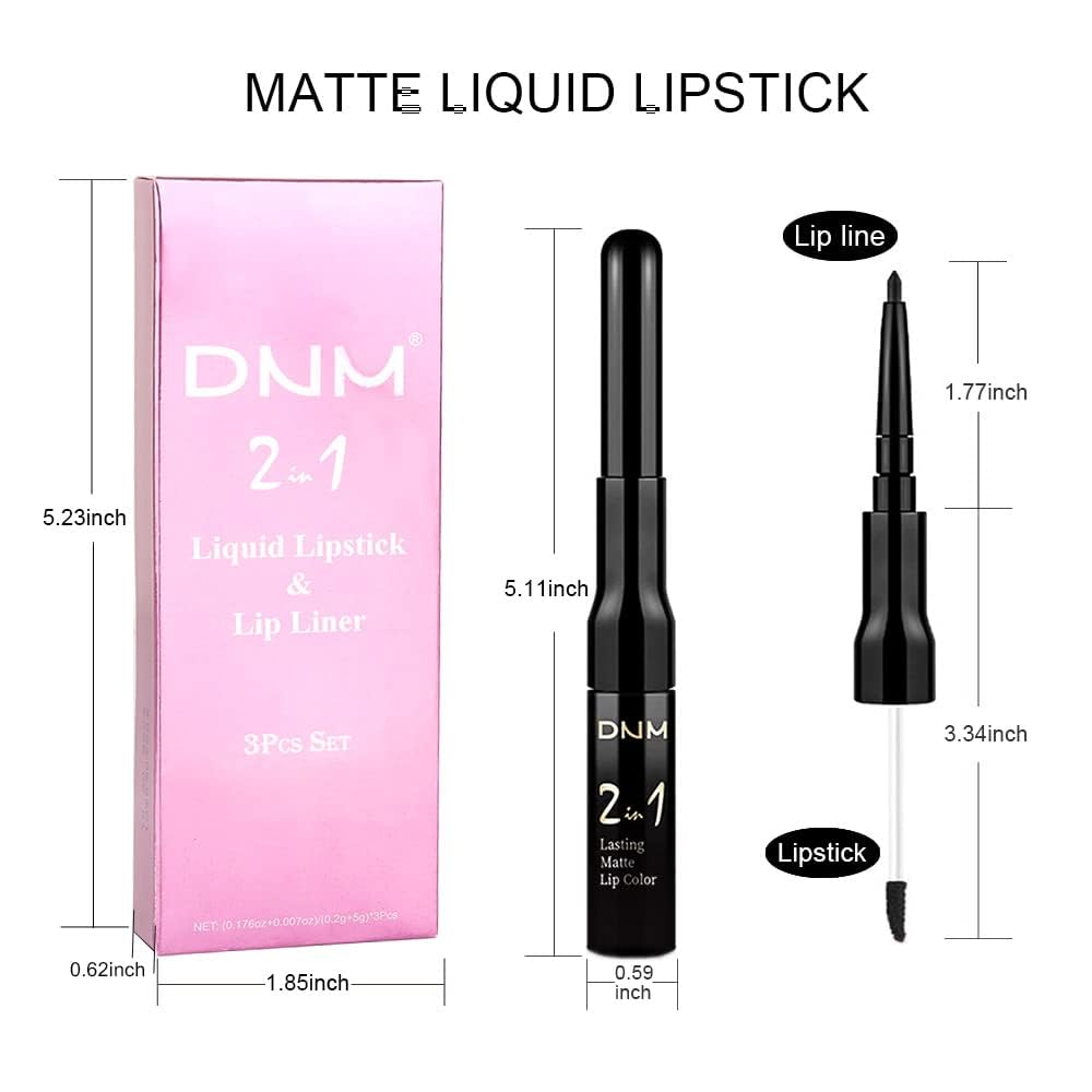 IATMOMOD 3Pcs 2-in-1 Lip Liner & Liquid Lipstick Set – Matte, Long-Lasting Color in 3 Shades