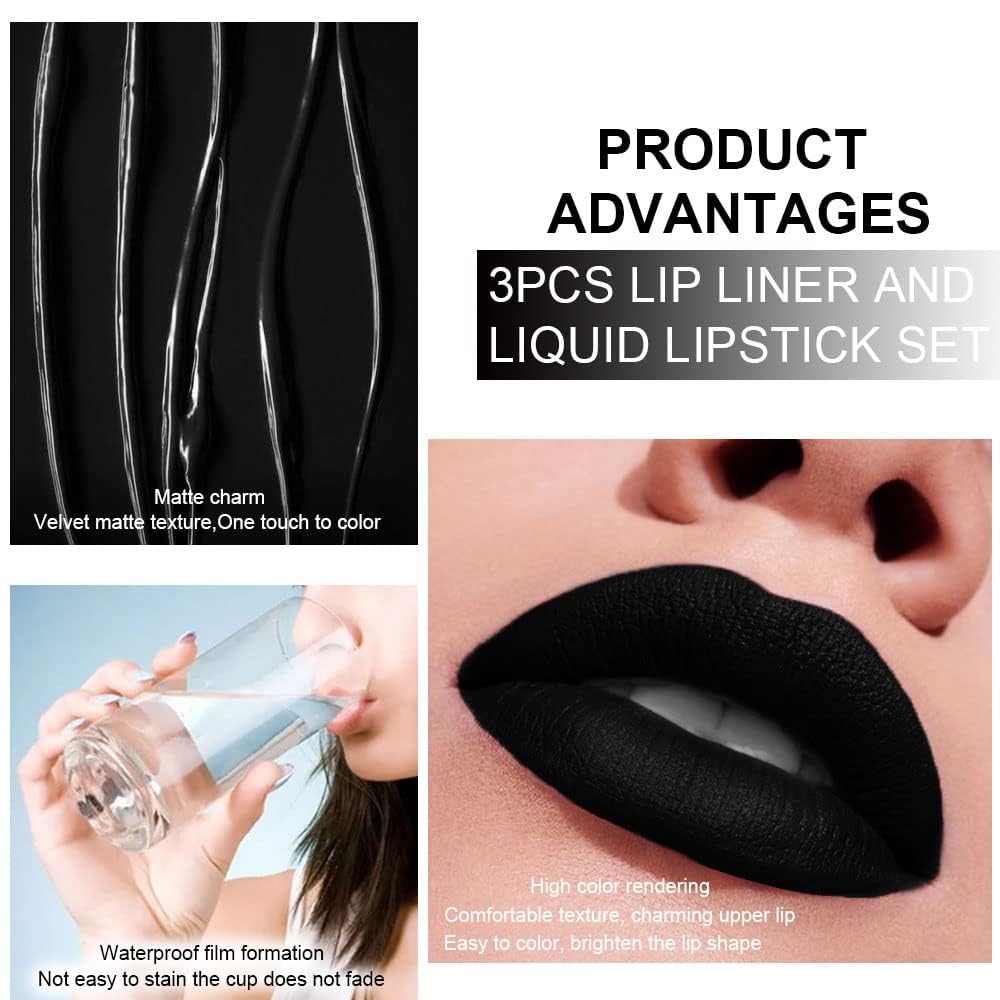 IATMOMOD 3Pcs 2-in-1 Lip Liner & Liquid Lipstick Set – Matte, Long-Lasting Color in 3 Shades