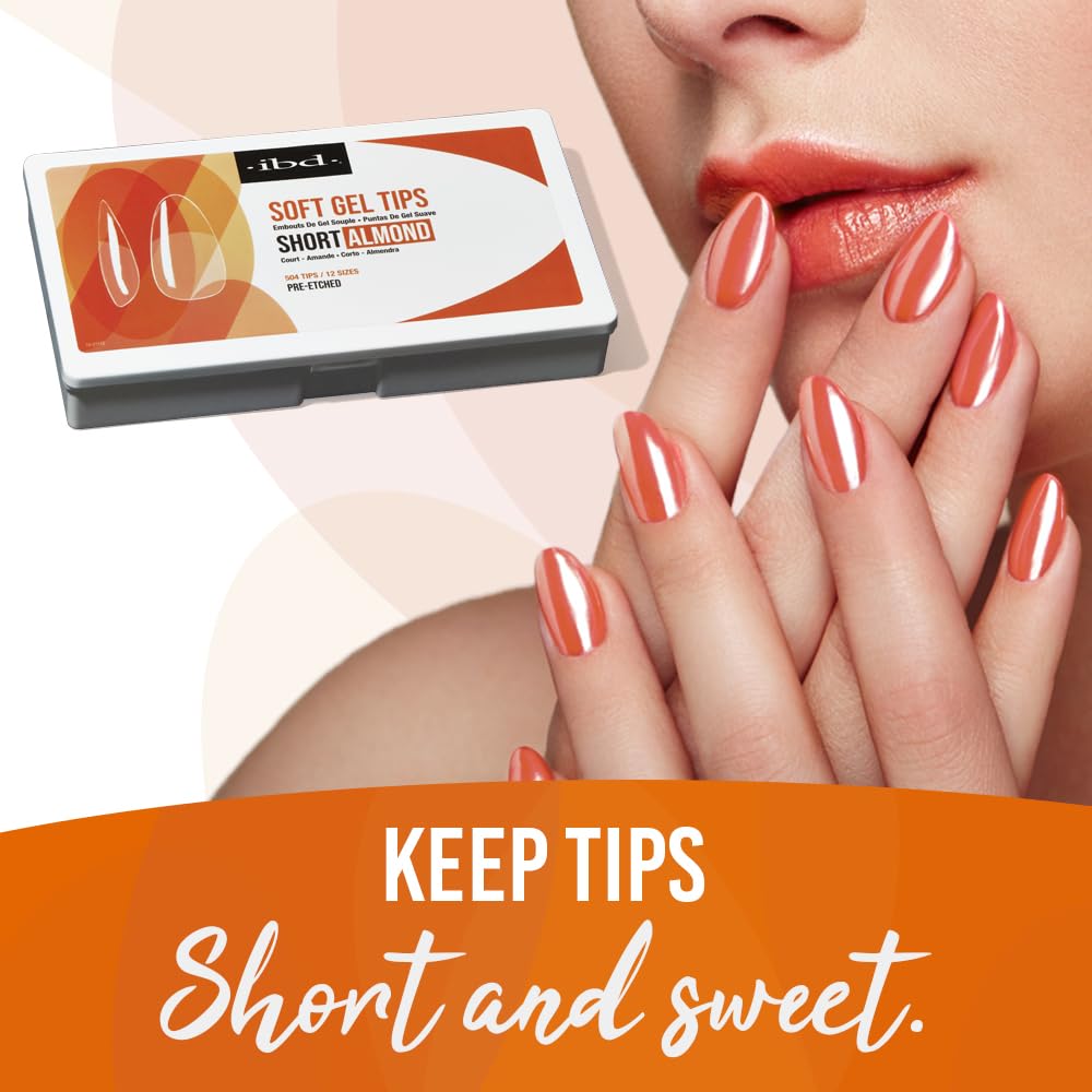 IBD Clear Soft Gel Nail Tips – Pre-Etched Short Almond Press-On Nails, 504 Pcs, 12 Sizes