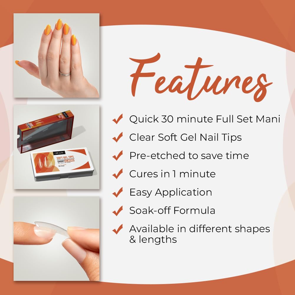 IBD Clear Soft Gel Nail Tips – Pre-Etched Short Almond Press-On Nails, 504 Pcs, 12 Sizes