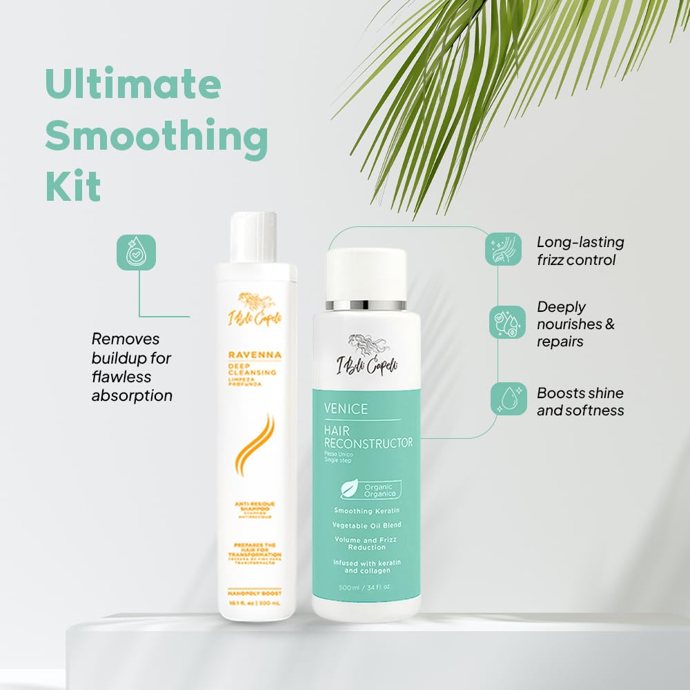 I Belli Capelli Venice Organic Keratin Treatment & Deep Cleansing Shampoo – Complete Set (16.9 oz + 10 oz)