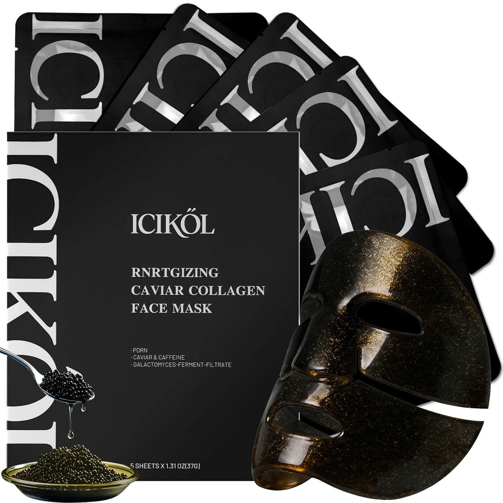 ICIKOL 24K Gold & Caviar Collagen Face Mask – Overnight Hydration & Firming (5 Pack)