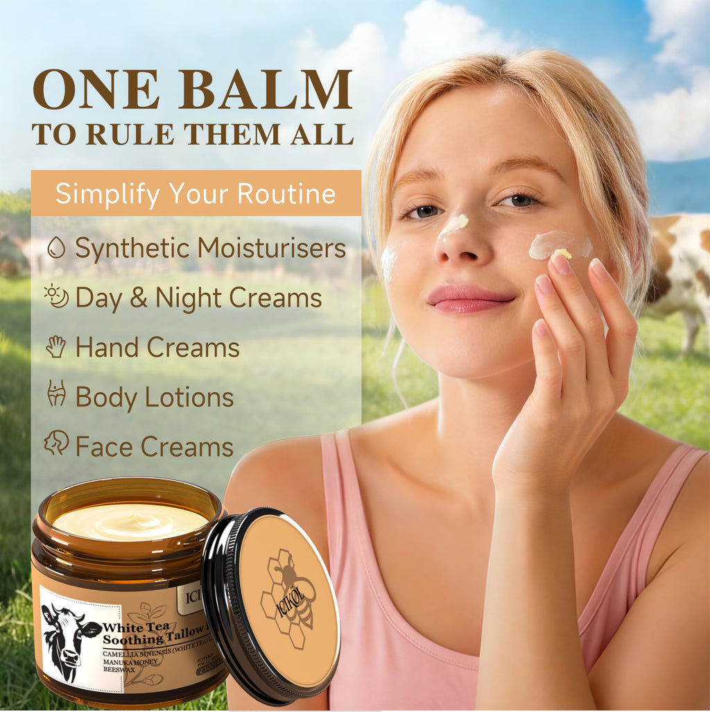 ICIKOL Beef Tallow Honey Balm | Grass-Fed Tallow Moisturizer for Face & Body – 2.1 oz