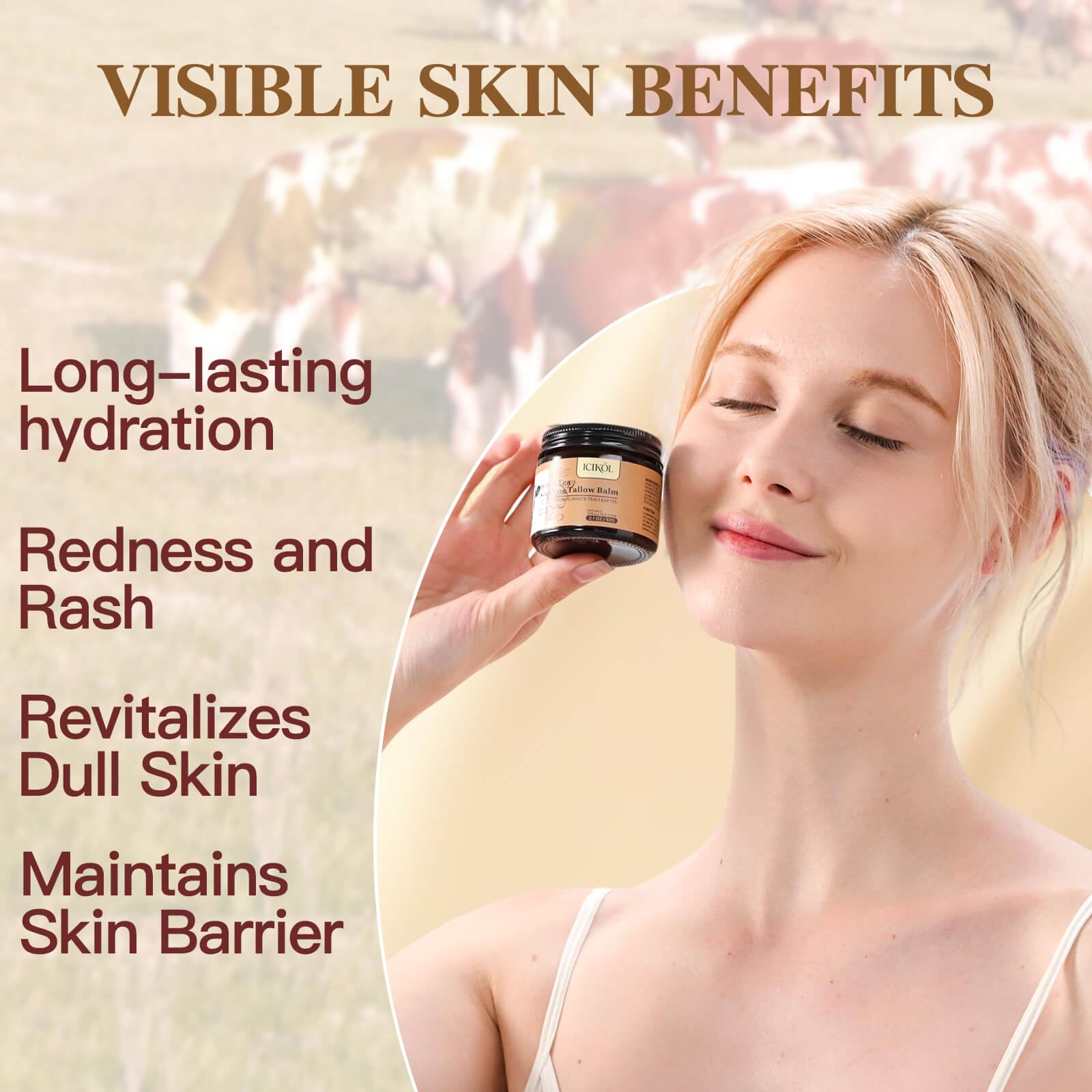 ICIKOL Beef Tallow Honey Balm | Grass-Fed Tallow Moisturizer for Face & Body – 2.1 oz