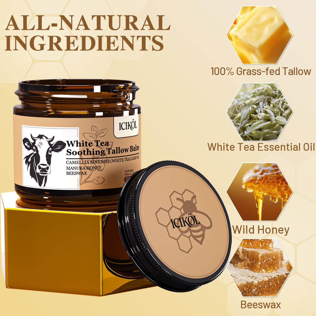 ICIKOL Beef Tallow Honey Balm | Grass-Fed Tallow Moisturizer for Face & Body – 2.1 oz