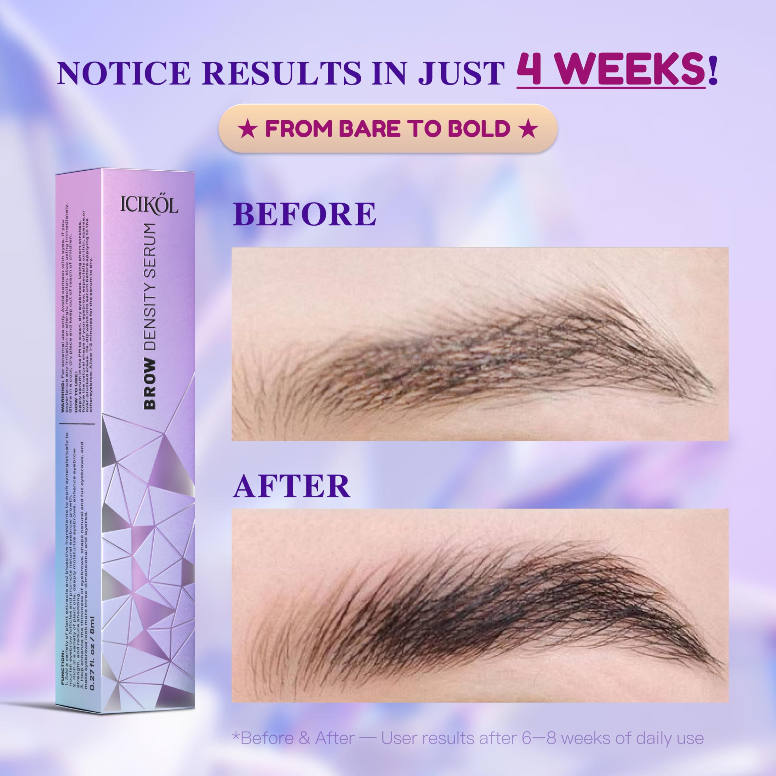 ICIKOL Lash & Brow Growth Serum Set – 2×8ml Duo, Biotin, Peptides, Plant Extracts, Prostaglandin-Free, Vegan