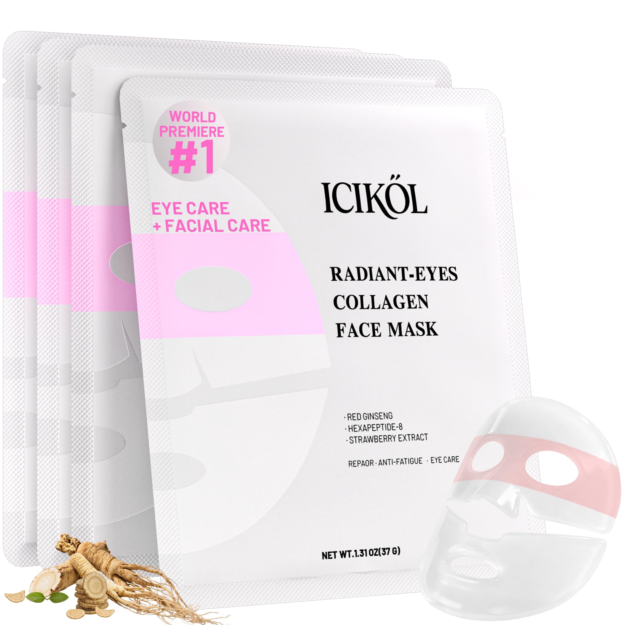 ICIKOL Collagen Face Mask with Ginseng & Peptides – 4 Sheets
