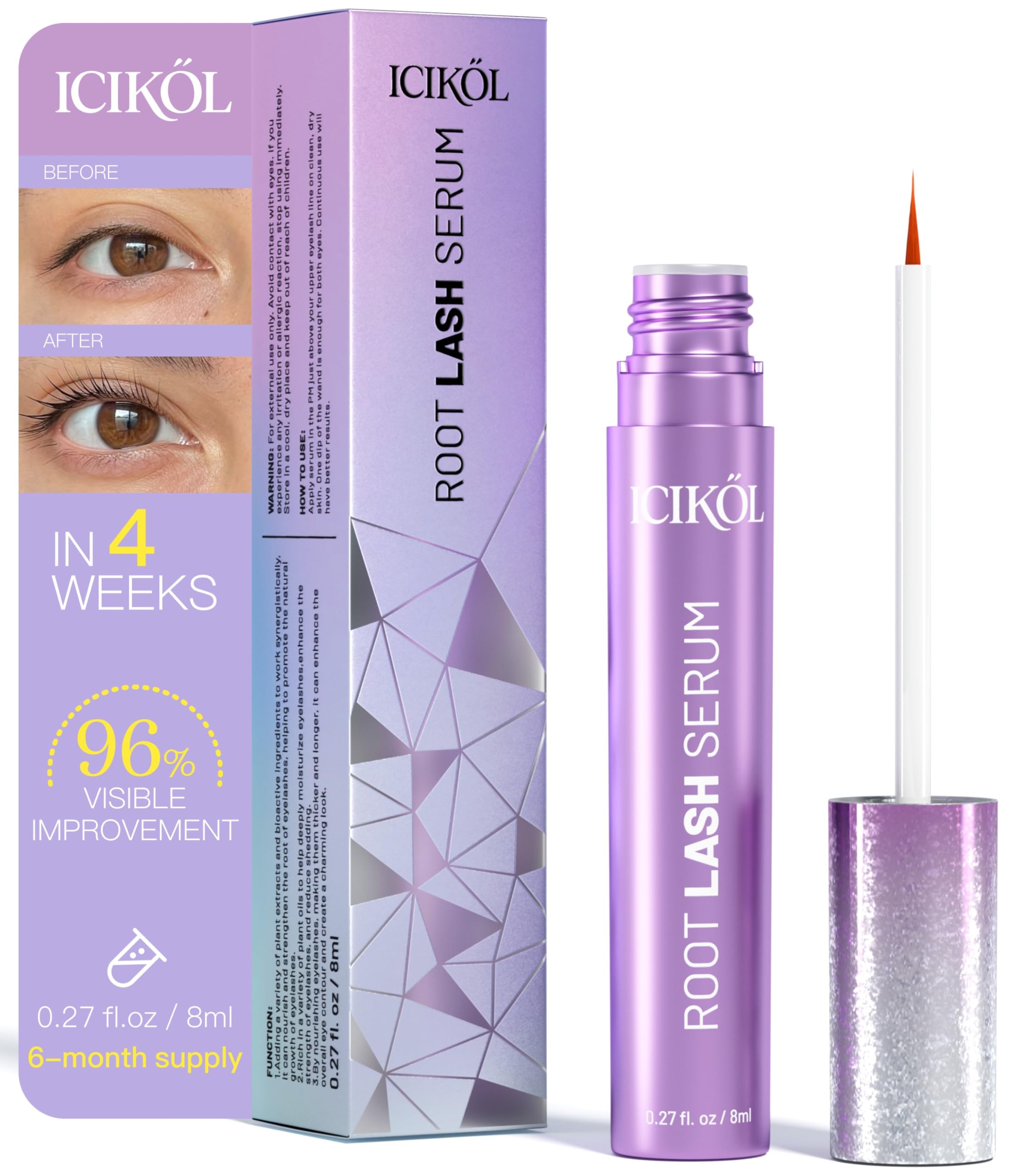 ICIKOL Eyelash Growth Serum – Peptide & Vitamin Formula, Vegan & Cruelty-Free
