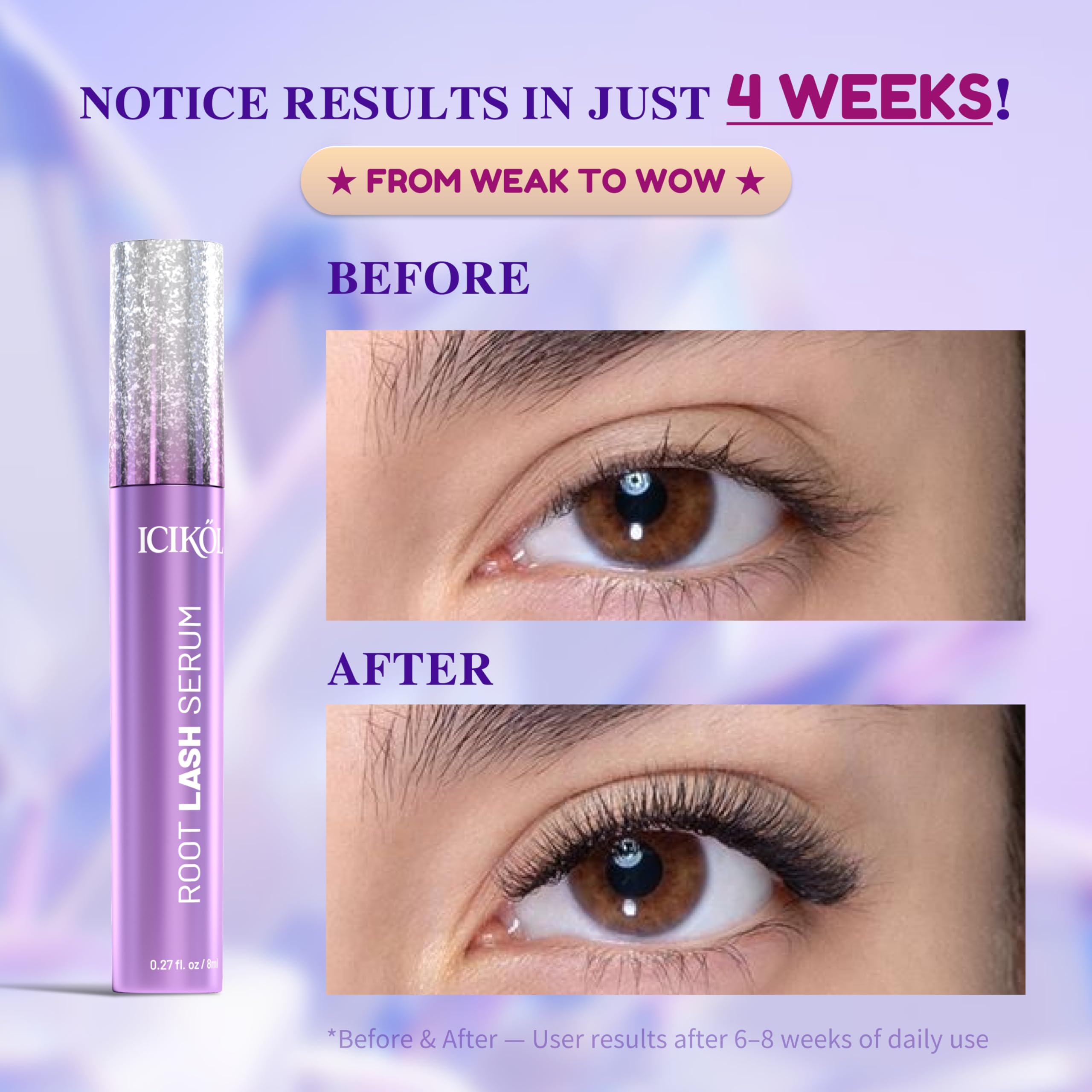 ICIKOL Lash & Brow Growth Serum Set – 2×8ml Duo, Biotin, Peptides, Plant Extracts, Prostaglandin-Free, Vegan