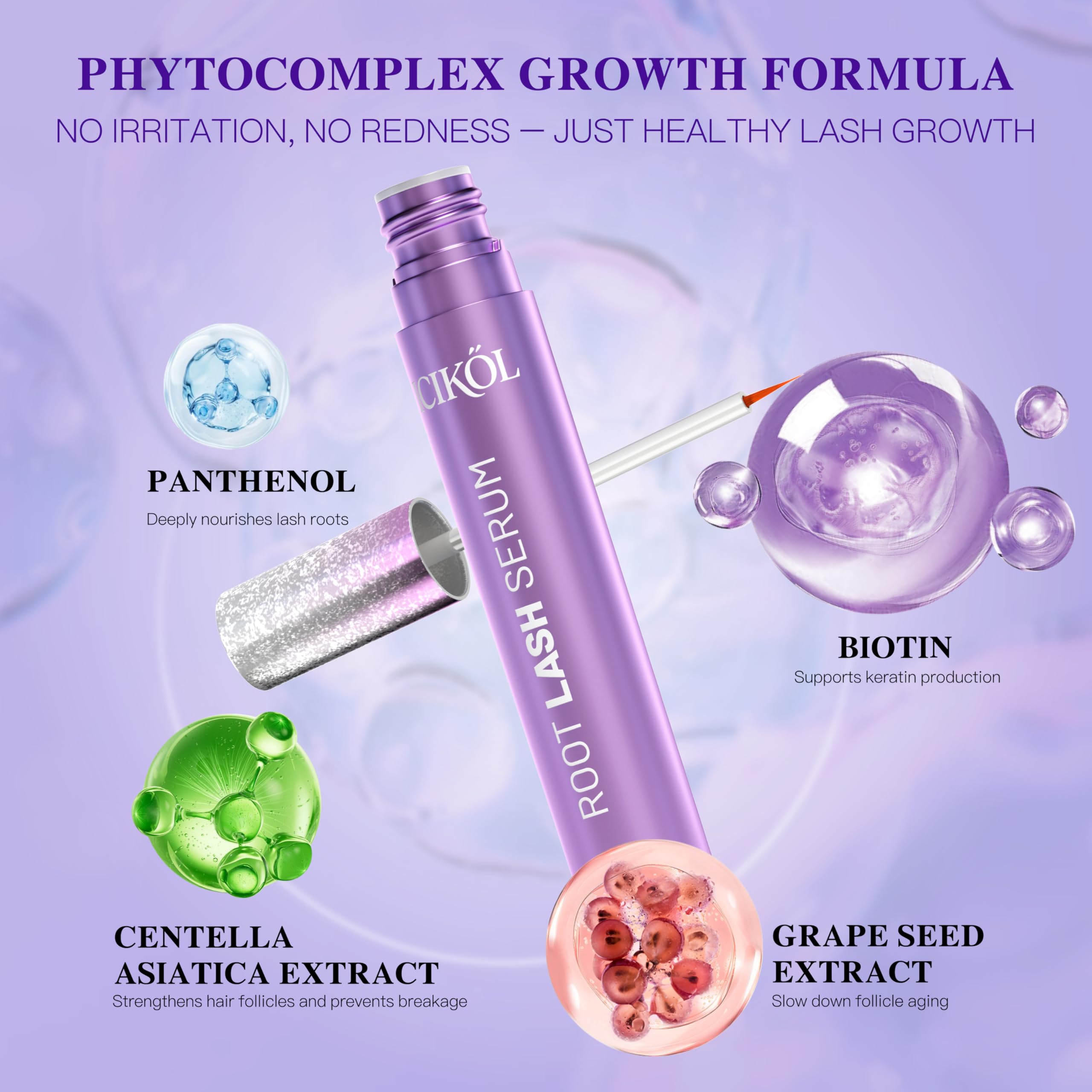 ICIKOL Lash Serum for Eyelash Growth | Advanced Peptide & Biotin Formula, Prostaglandin-Free, 16mL