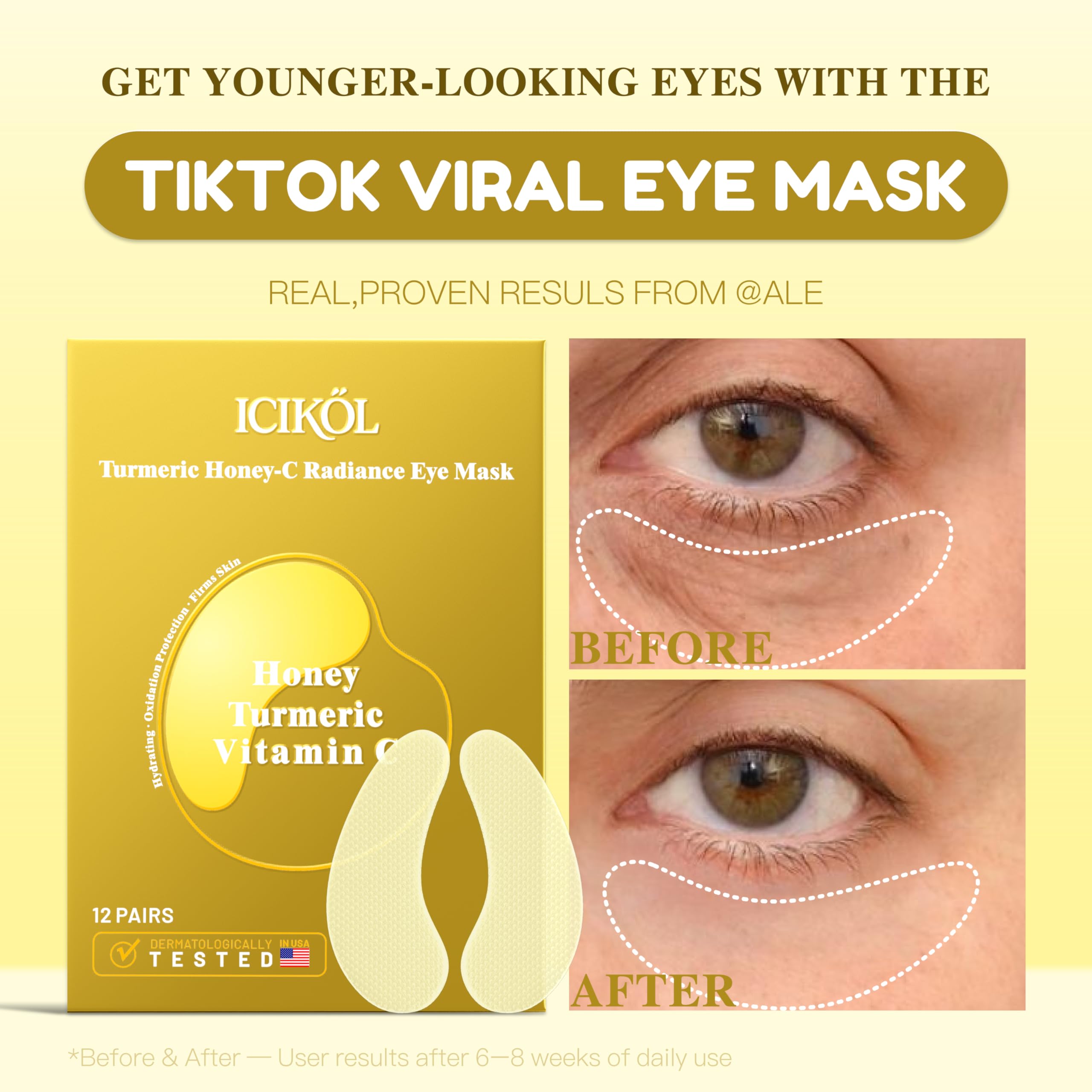 ICIKOL Collagen Under Eye Patches with Turmeric – Hydrating Undereye Mask (12 Pairs)