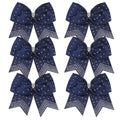 ICObuty 8 Inch Cheerleader Bows — Navy Blue Rhinestone Hair Ties, 6 Pcs