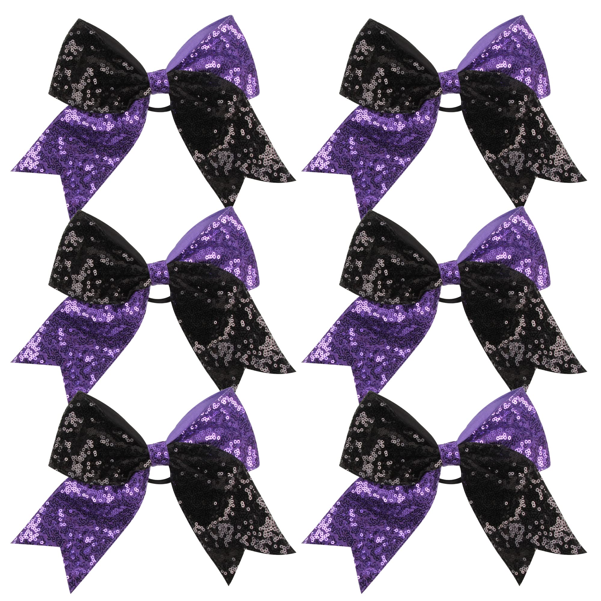 ICObuty Cheer Bow Metallic Sequin Mermaid – 8 Inch Jumbo Bow, Black & Purple