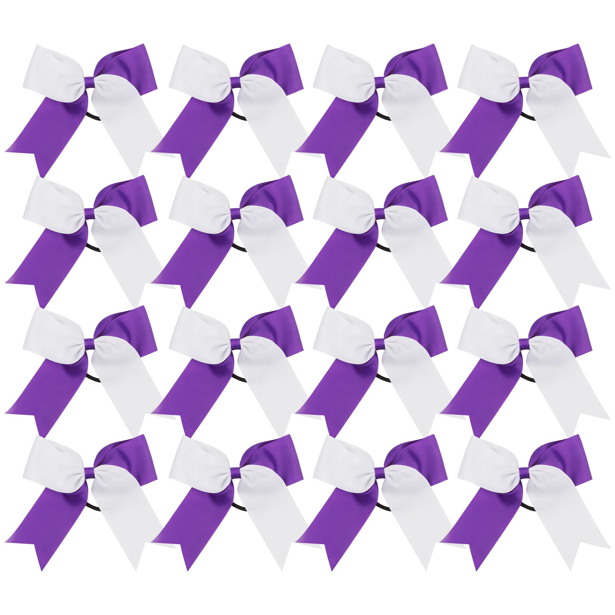 ICObuty Cheer Bows 6 Inch Ponytail Holder – White & Purple, 16 Pcs