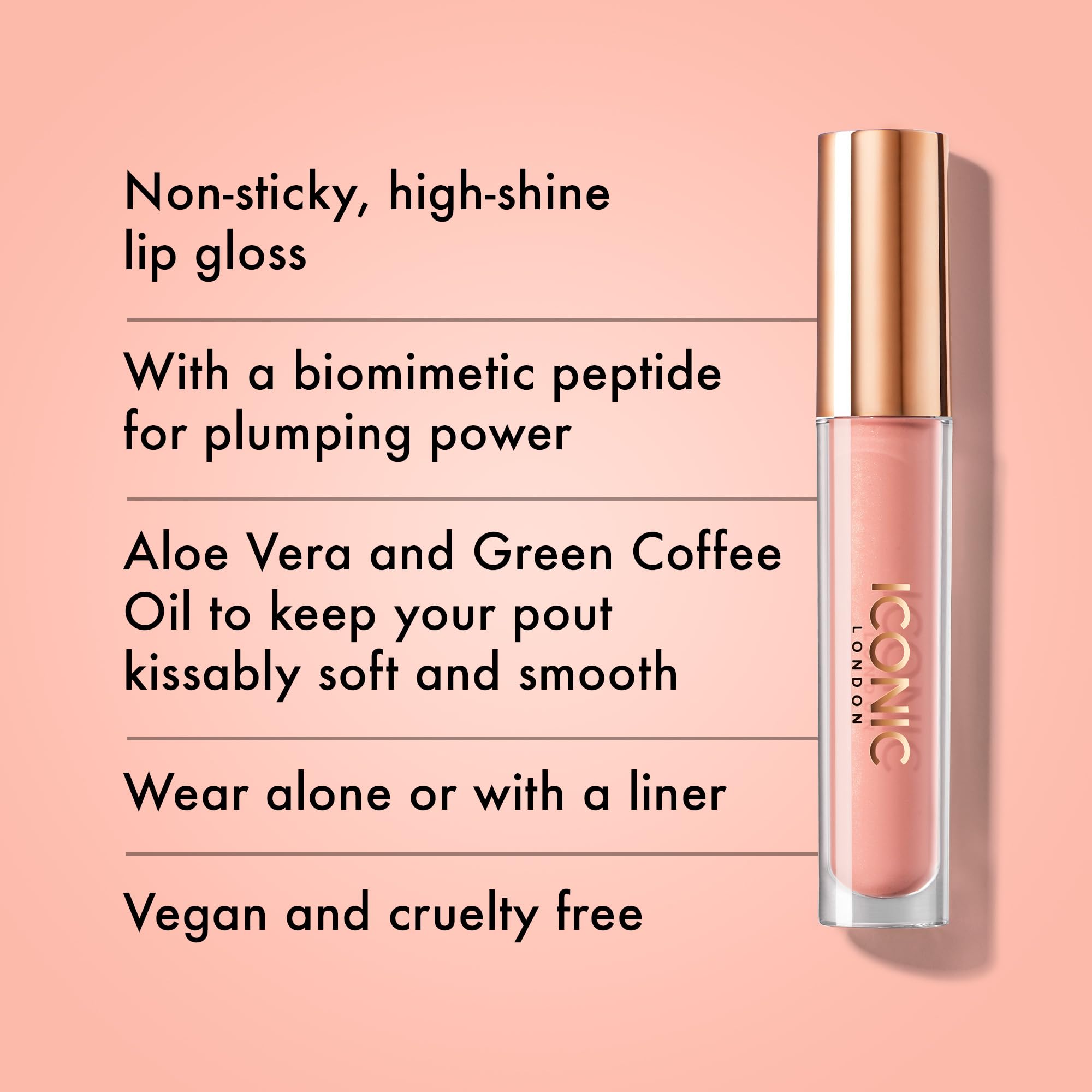ICONIC LONDON Lip Pumping Gloss – High Shine, Non-Sticky, Peptide-Infused Lip Gloss | Vegan & Cruelty-Free | 0.16 Fl oz
