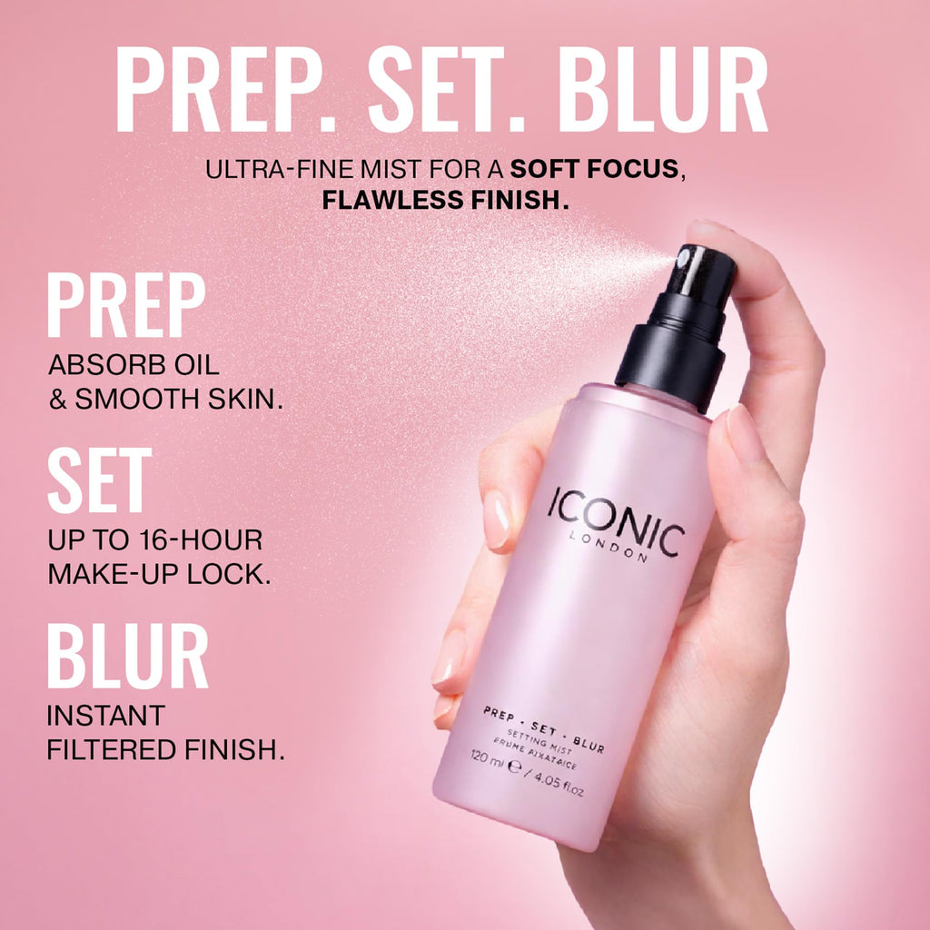 ICONIC LONDON Prep Set Blur Setting Spray – Weightless Makeup Fixer for Radiant Soft-Focus Skin (120 ml)