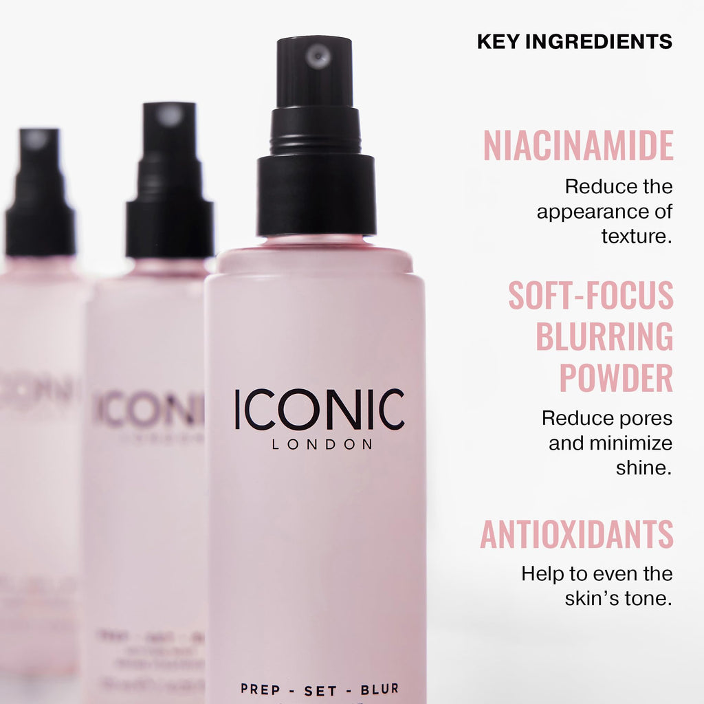 ICONIC LONDON Prep Set Blur Setting Spray – Weightless Makeup Fixer for Radiant Soft-Focus Skin (120 ml)