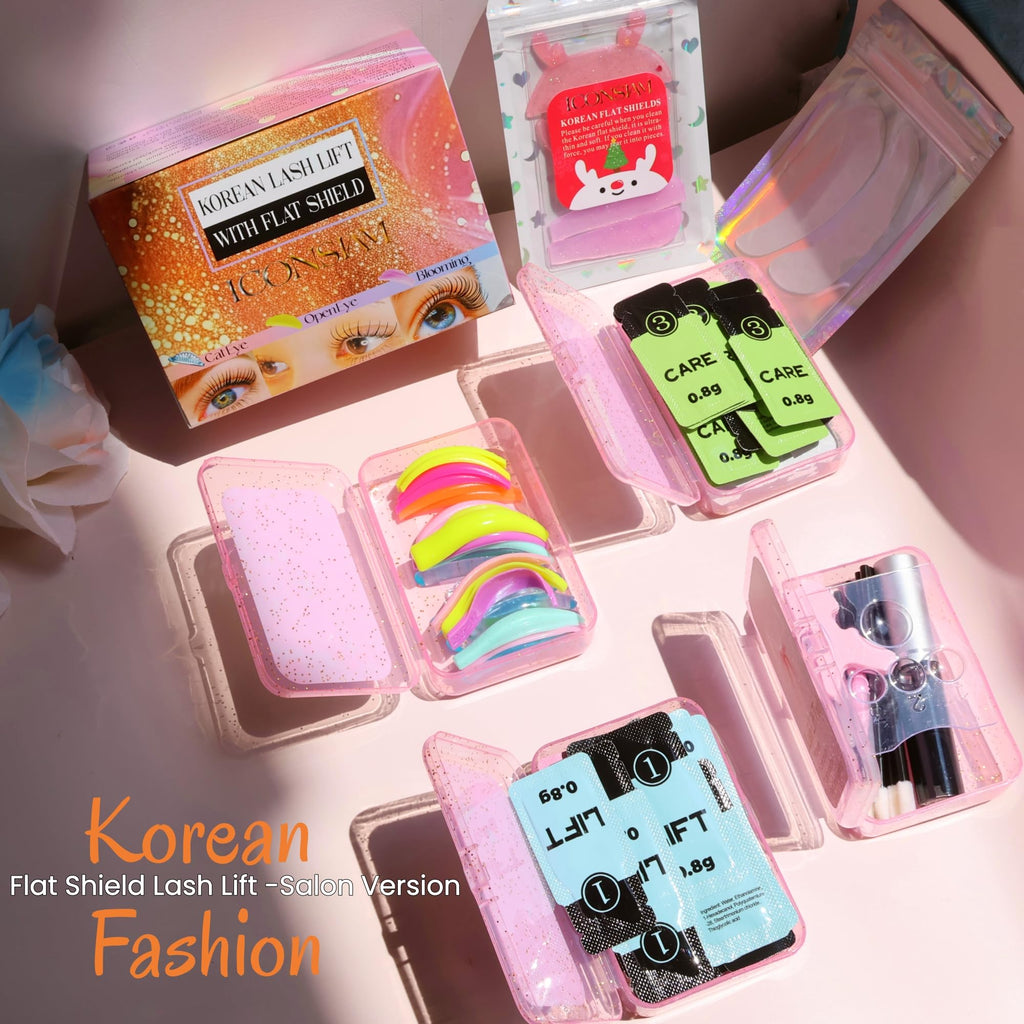 ICONSIAM Korean Lash Lift Kit with Flat Shields – Rose Sachet, 15 Applications, Professional Salon Starter Set