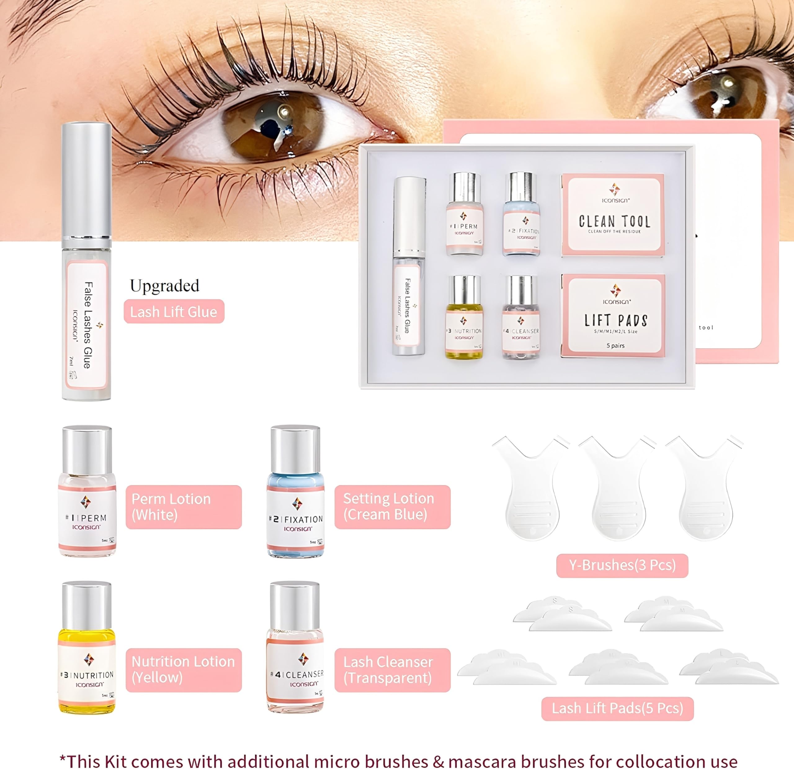 IconSign Lash Lift Kit – Professional Lash Perm Kit with Shields, Gel Pads & Brushes