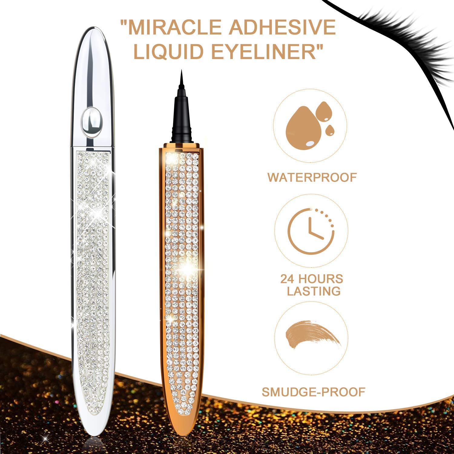 ICORIC Liquid Eyeliner Pen Waterproof & Magnetic Lash Glue Pen, No Blooming, Quick-Dry, Pack of 2