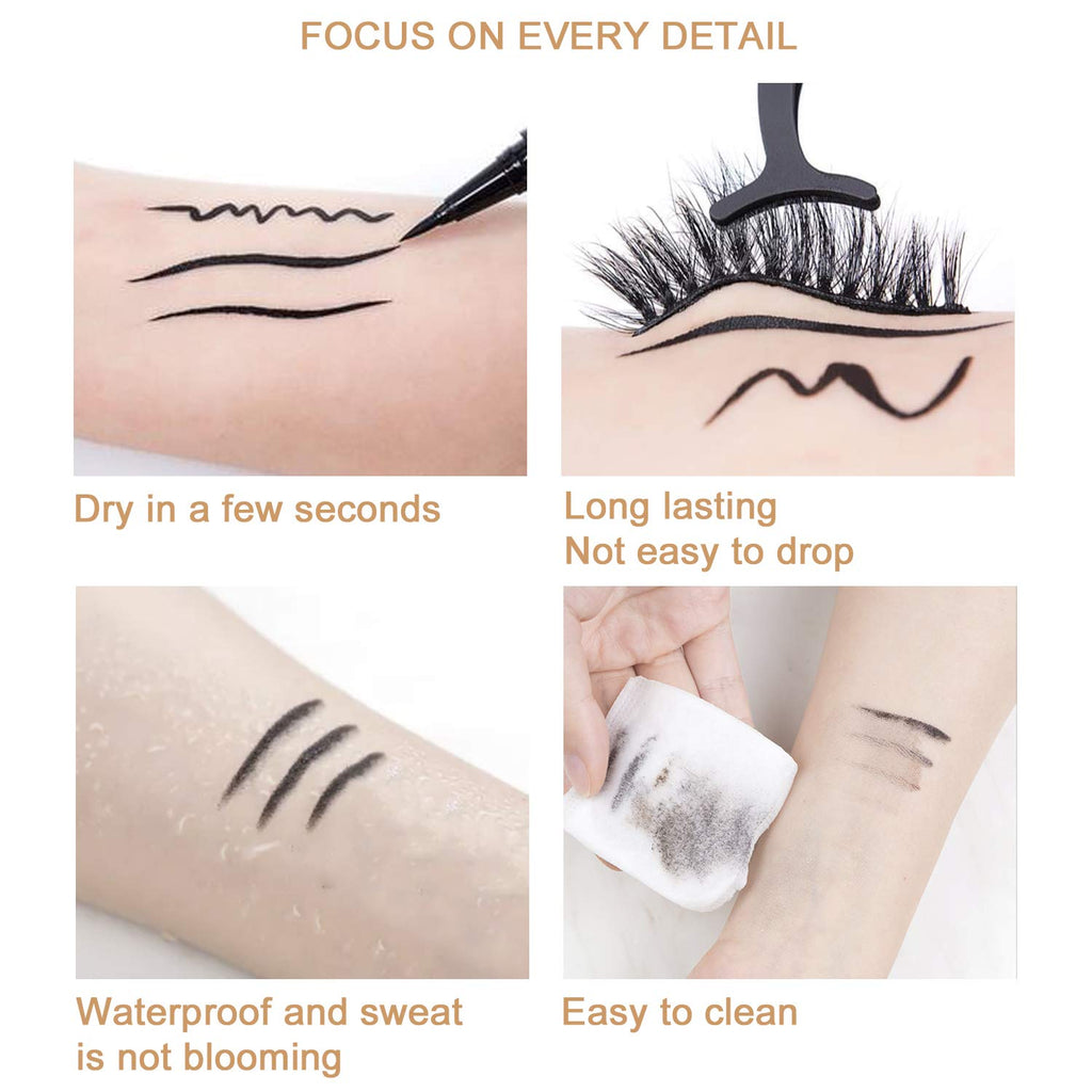 ICORIC Liquid Eyeliner Pen Waterproof & Magnetic Lash Glue Pen, No Blooming, Quick-Dry, Pack of 2