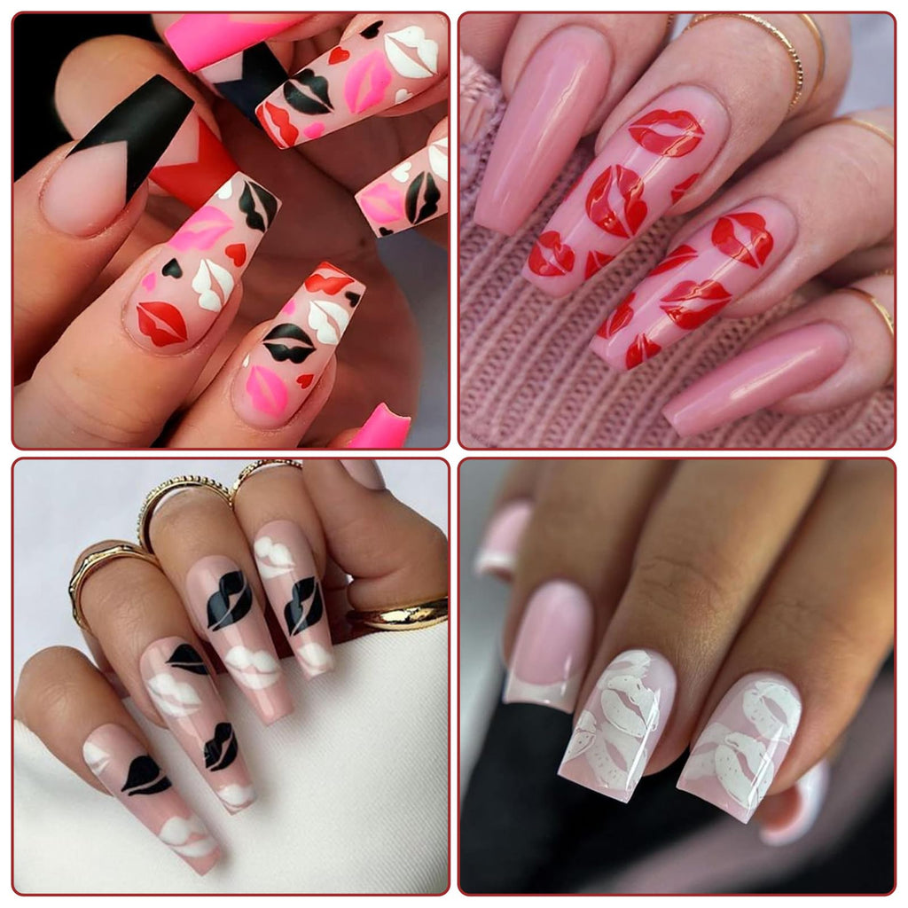 IDDFEVE 6 Sheets Lip Nail Stickers – Valentine Kiss Self-Adhesive Nail Decals for Bold Nail Art