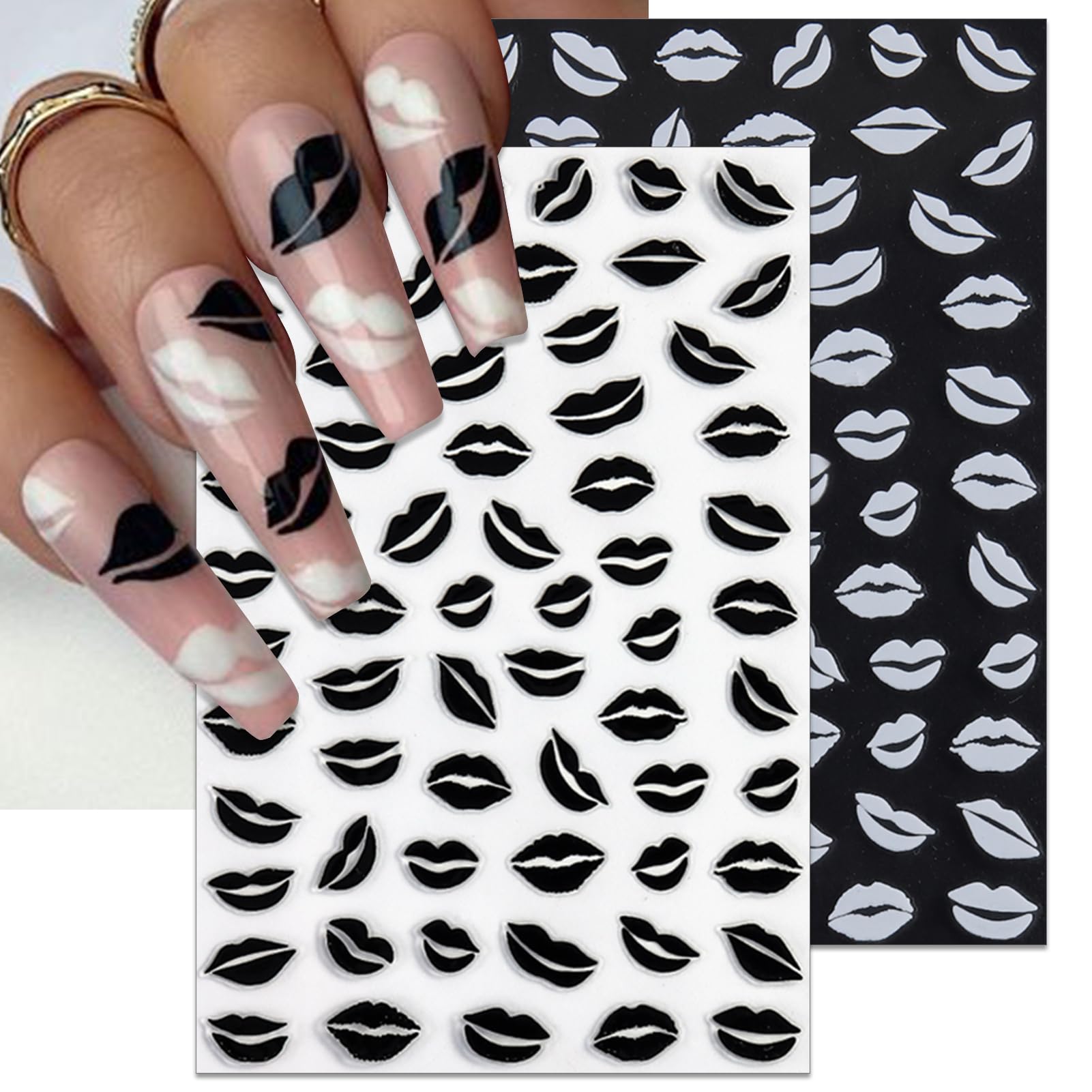 IDDFEVE 6 Sheets Lip Nail Stickers – Valentine Kiss Self-Adhesive Nail Decals for Bold Nail Art