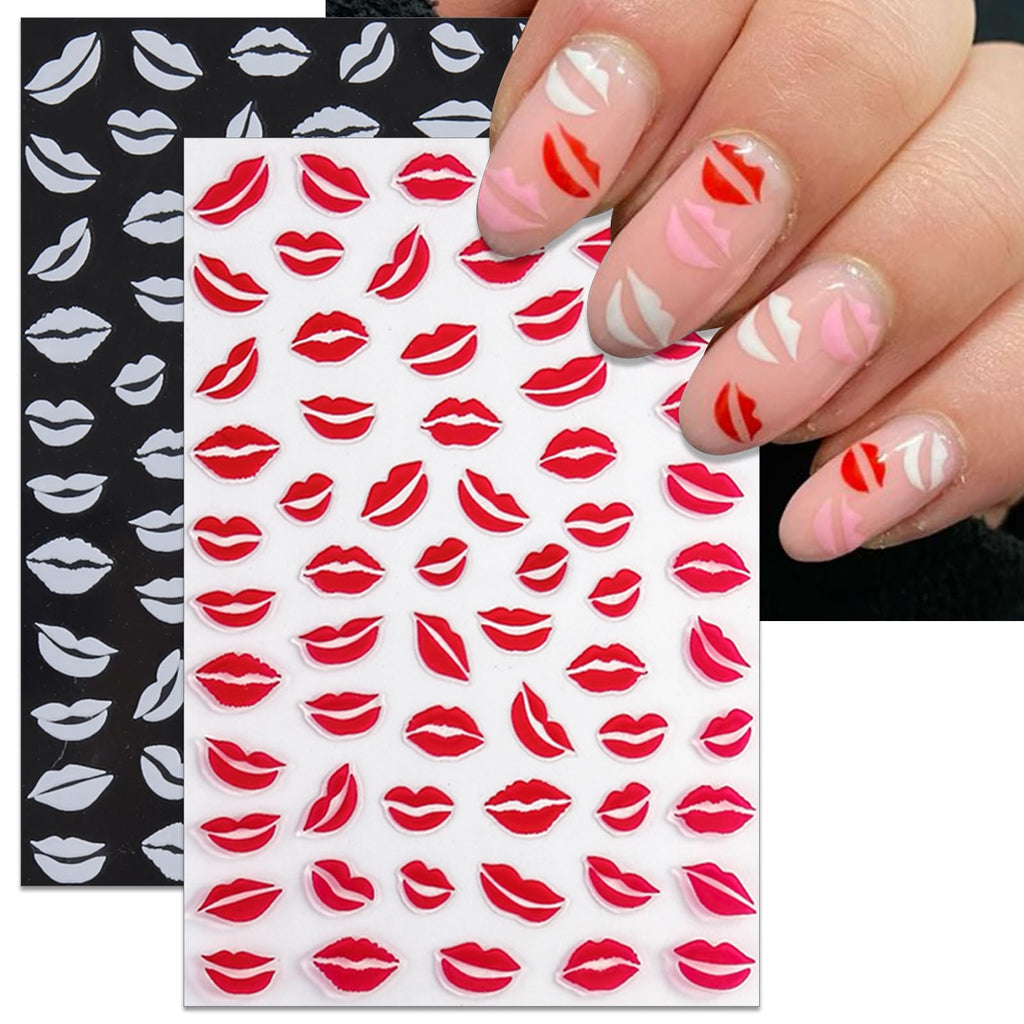 IDDFEVE 6 Sheets Lip Nail Stickers – Valentine Kiss Self-Adhesive Nail Decals for Bold Nail Art