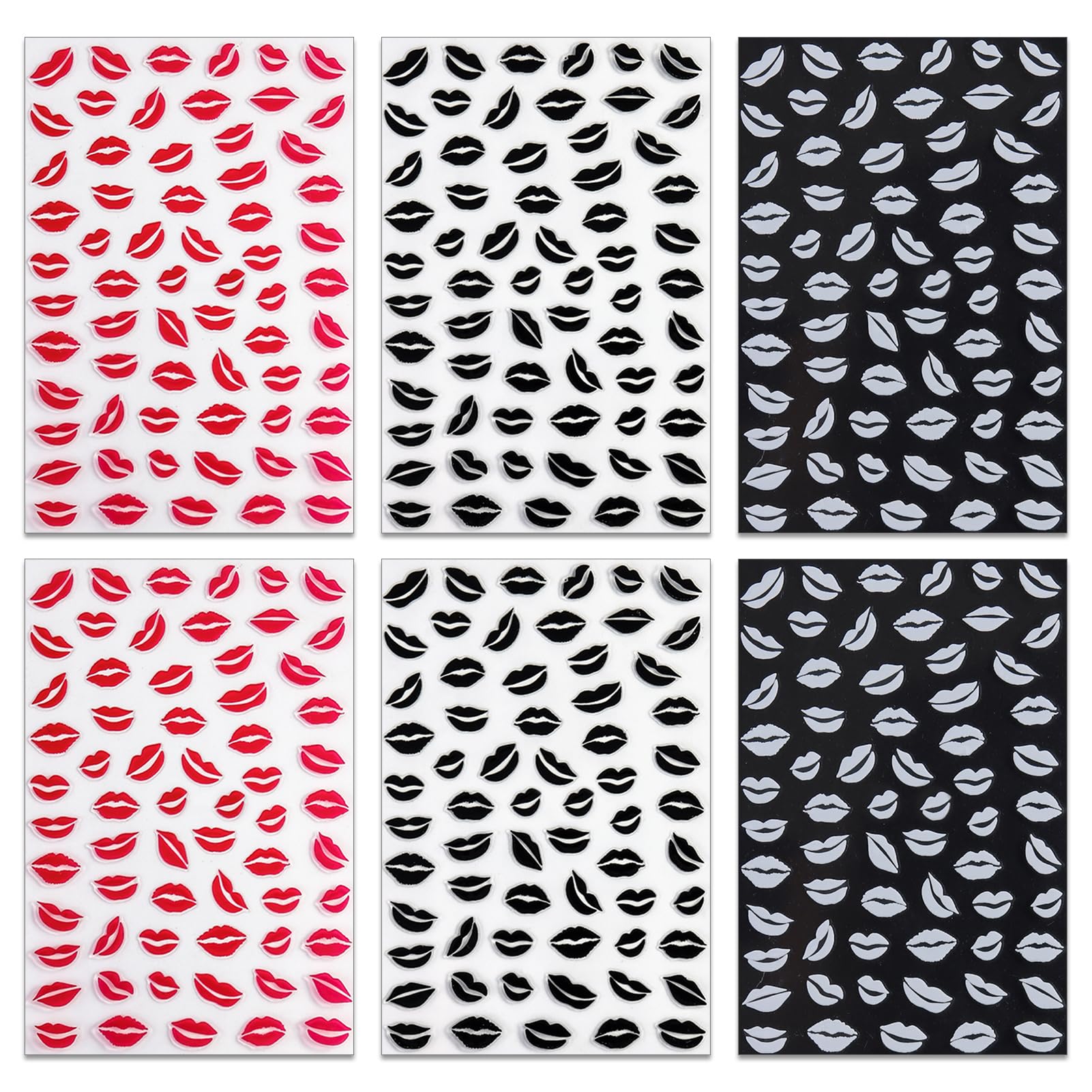 IDDFEVE 6 Sheets Lip Nail Stickers – Valentine Kiss Self-Adhesive Nail Decals for Bold Nail Art