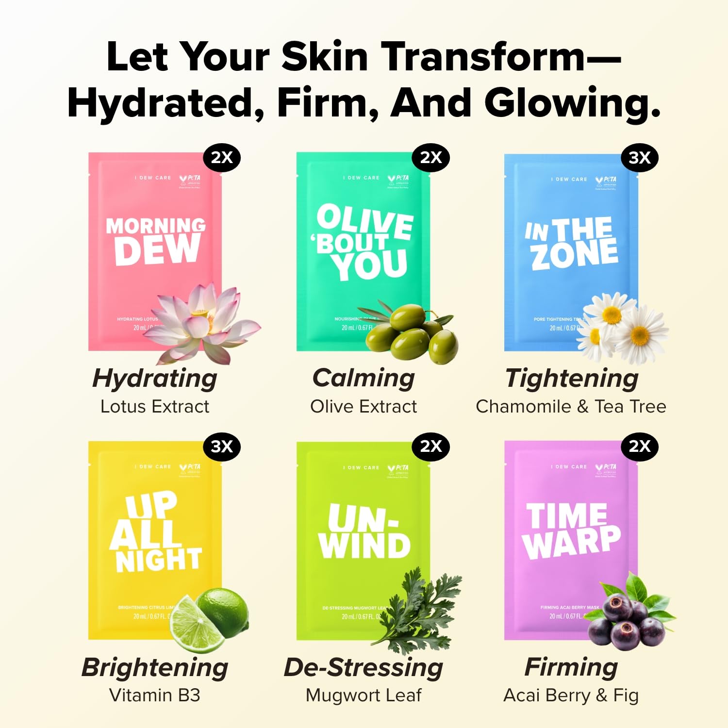 I DEW CARE Collagen Sheet Mask Variety Pack – 14 Hydrating Korean Masks for All Skin Types
