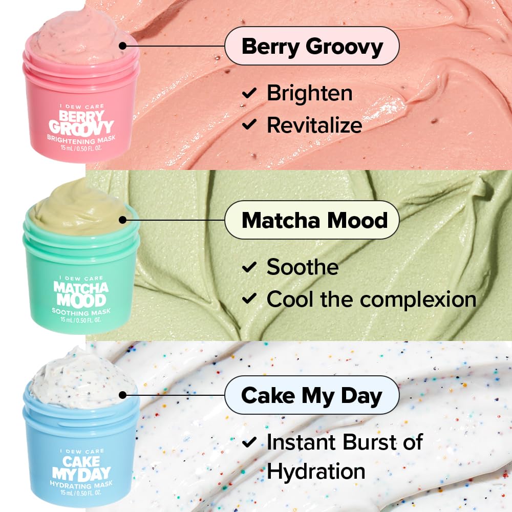I DEW CARE Wash Off Mask Gift Set – Mini Scoops Trio (Cake My Day, Matcha Mood, Berry Groovy)